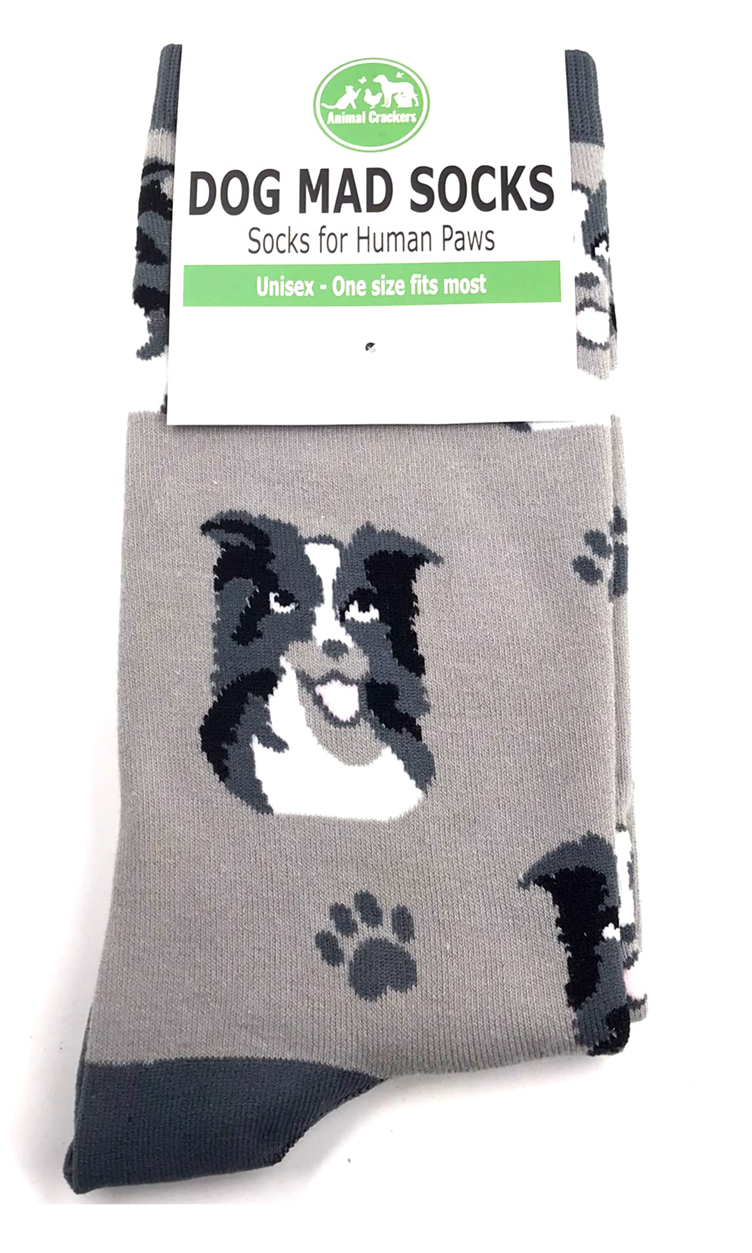 Animal Crackers Ladies Dog Lover Border Collie design socks, bright colour quality cotton mix fabric, one size, great Collie Dog lover gift and stocking filler