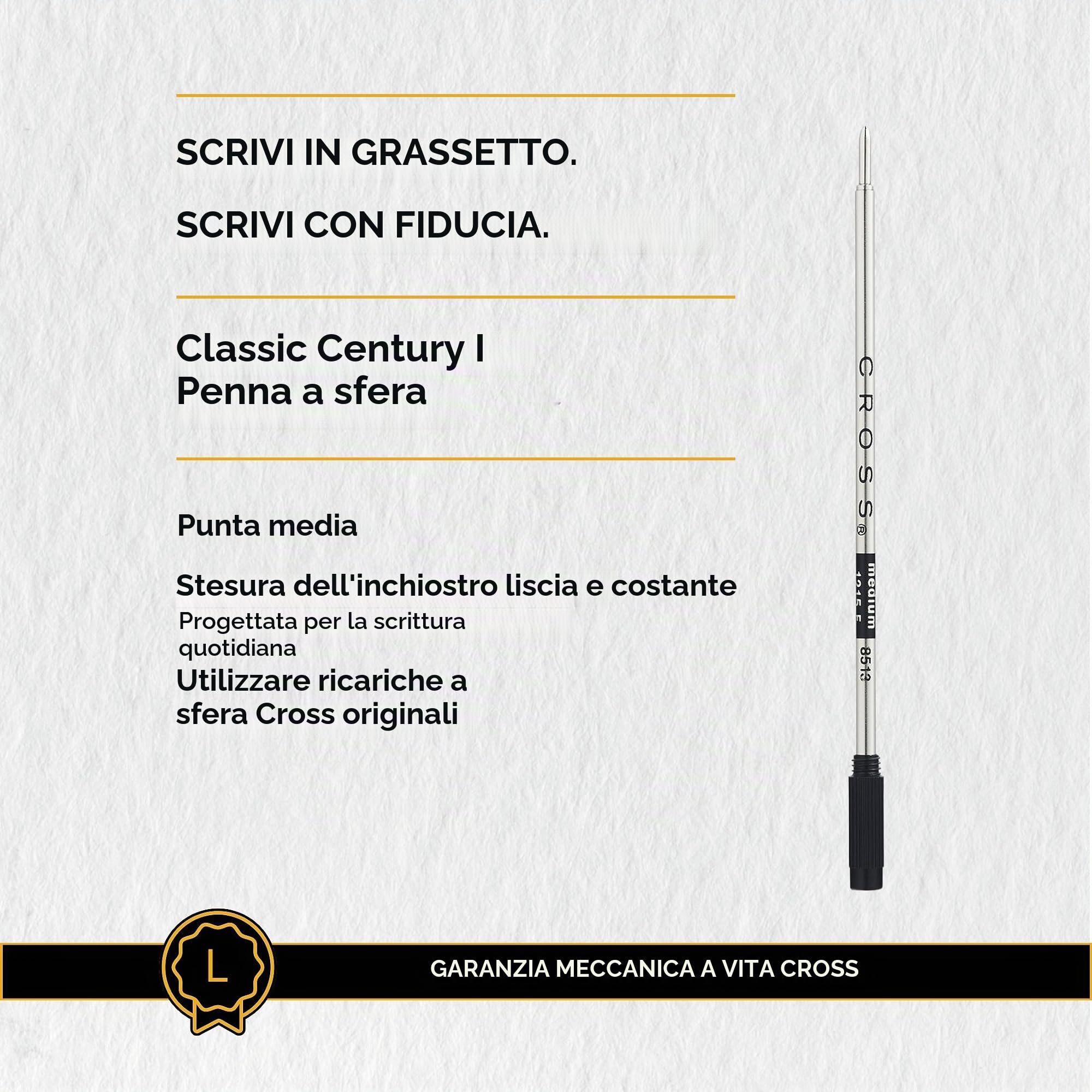 Cross Classic Century - Penna a sfera Medalist (meccanismo a rotazione, con raccordi placcati in oro 23 carati, tratto: medio), cromato