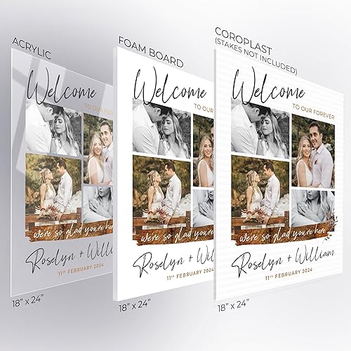 Miniatura 3 de Letrero de bienvenida de boda personalizado de 24 x 18 pulgadas con foto y texto, letrero de recepción personalizado en acrílico, tablero de espuma
