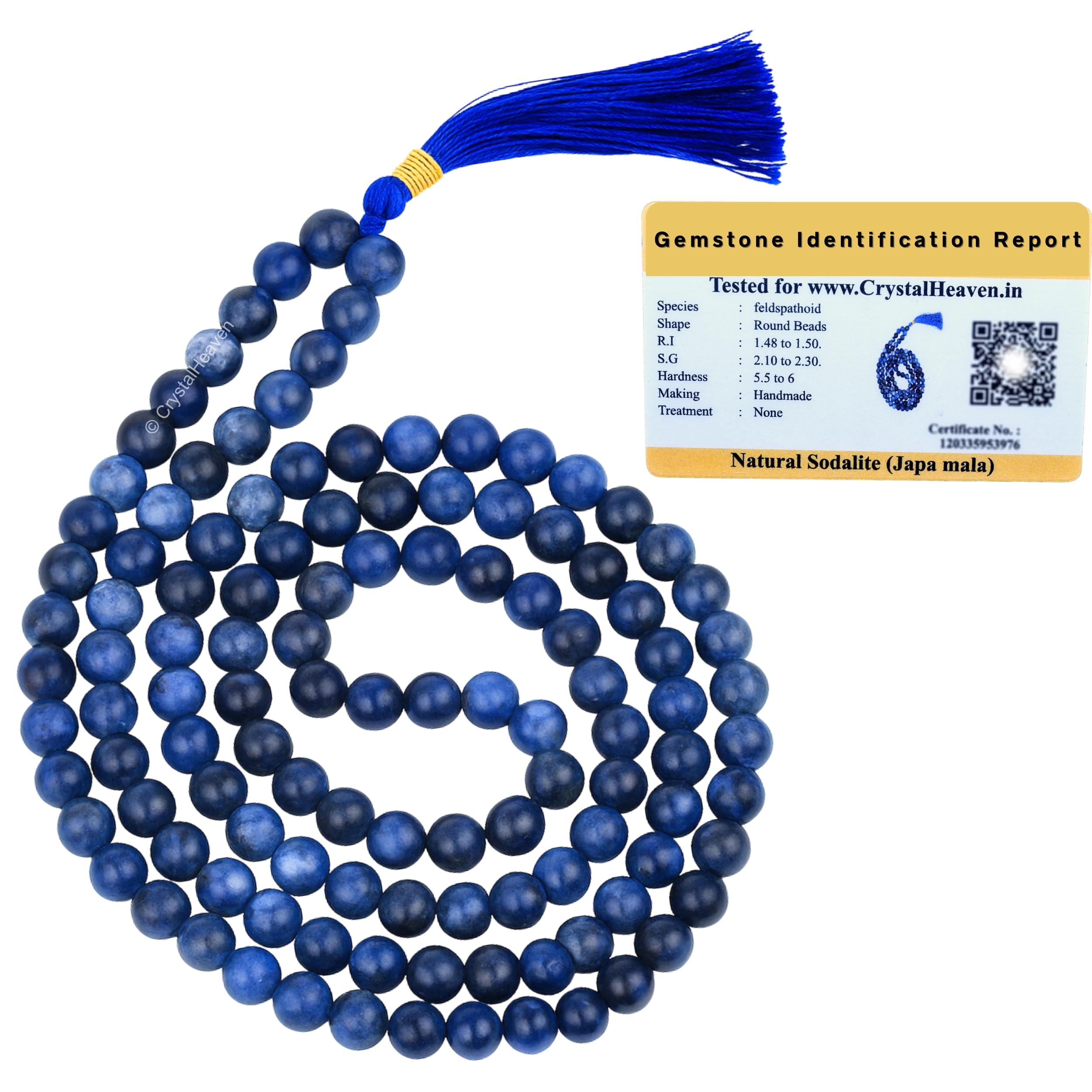 Sodalite Crystal Japa Mala Saadi - 108 Beads Buddhist Prayer Beads - AAA Grade Original Healing Gemstone Agate Mala for Yoga Meditation Spiritual Reiki Feng Shui