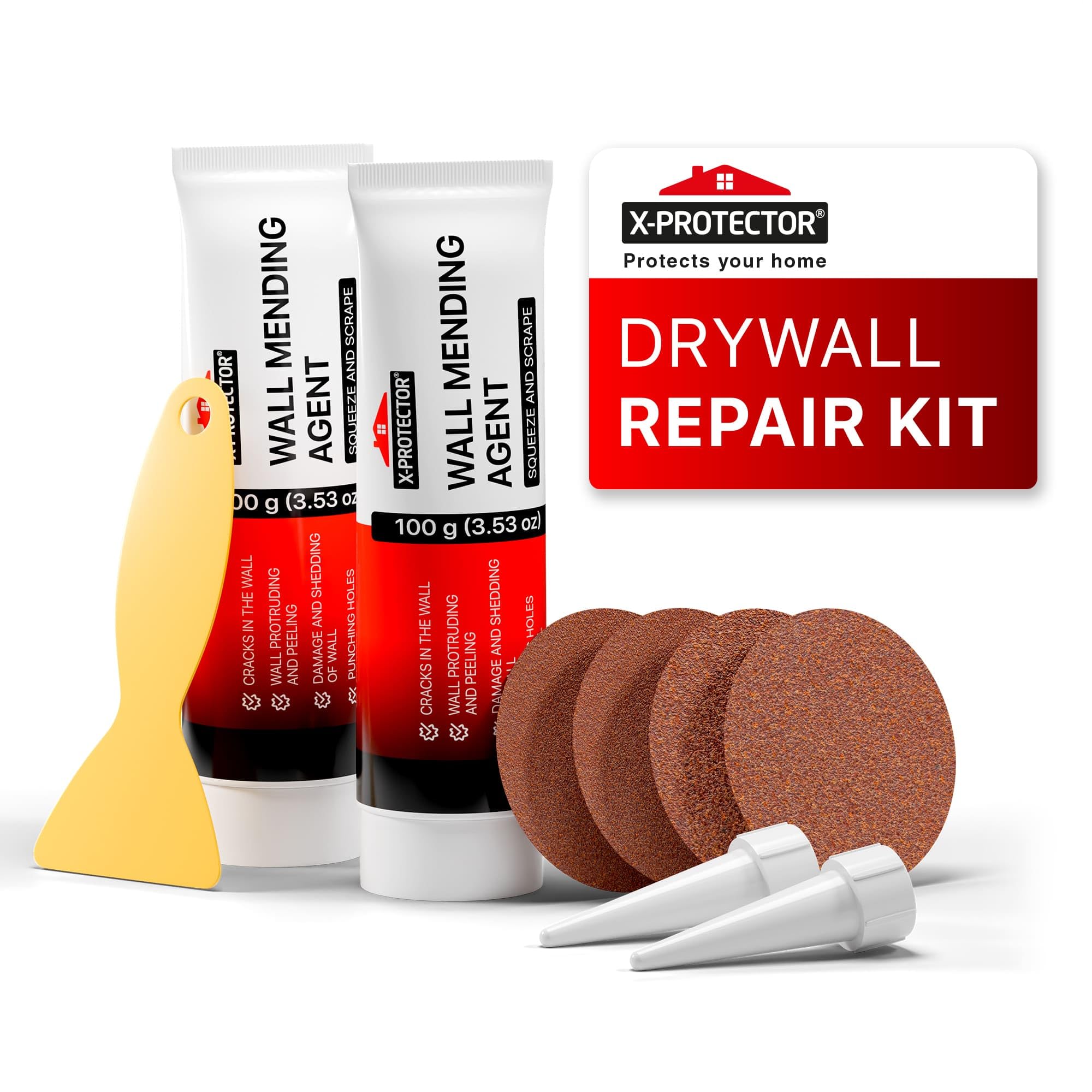 X-Protector Wall Mending Agent - Drywall Repair Kit 2 Tubes Pack - White Plaster Wall Putty - Liquid Drywall Patch Wall Hole Filler - Wall Patch