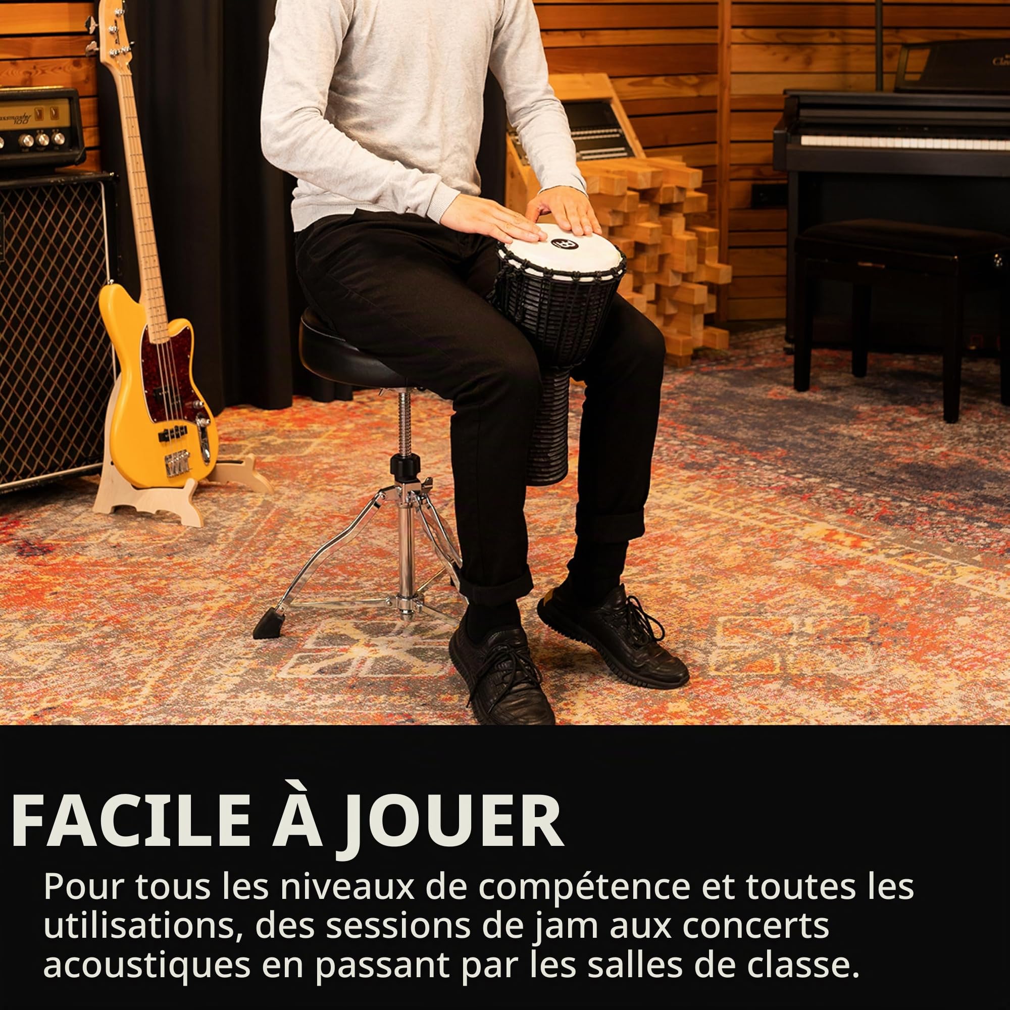 Meinl Percussion Djembe River À Cordes – Petite Percussion à Main – Avec Peau de Chèvre – Diamètre 8 pouces – Acajou, Noir (HDJ3-S)