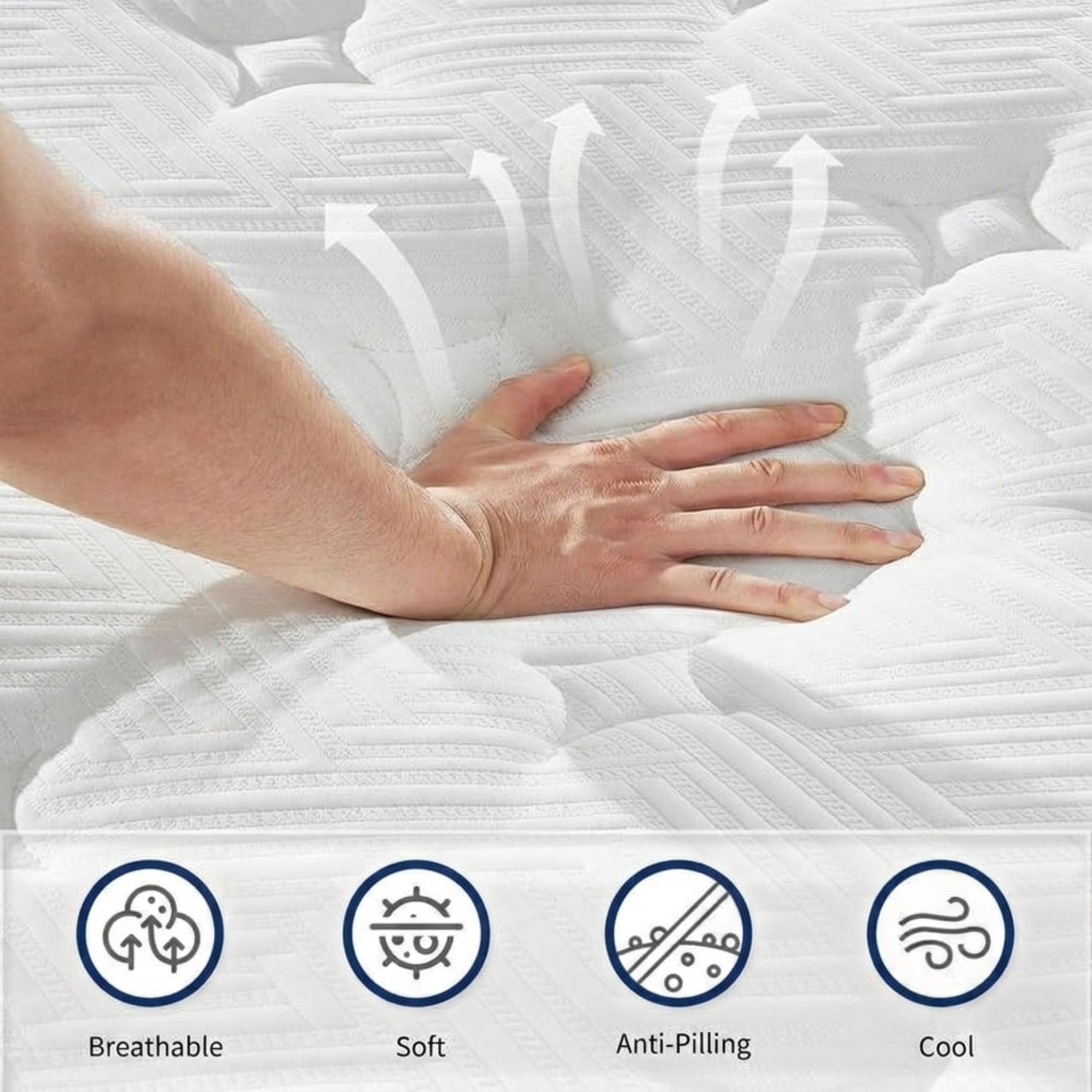 Azure - Colchón individual de 90 x 190 x 30 cm, híbrido de espuma viscoelástica de gel de 12 pulgadas, muelles ensacados ortopédicos de 7 zonas, firmeza media, sistema Wave Comfort, aislamiento de