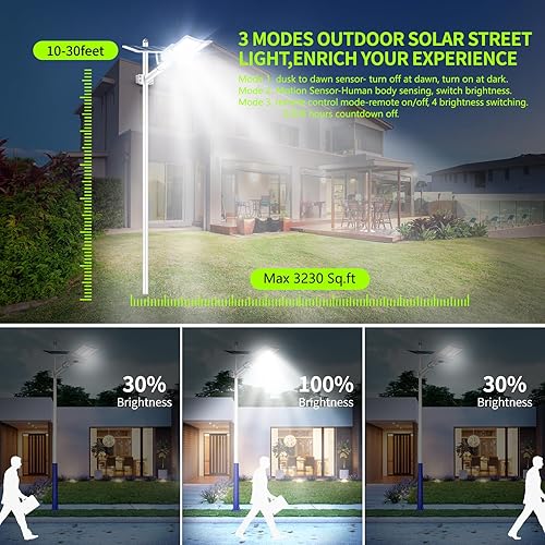 Miniatura 4 de 6000W Solar Street Light200000LM 6500K Solar Street Lights Outdoor, Dusk to Dawn Solar Outdoor Lighting with Motion Sensor, IP67 Solar Parking Lot