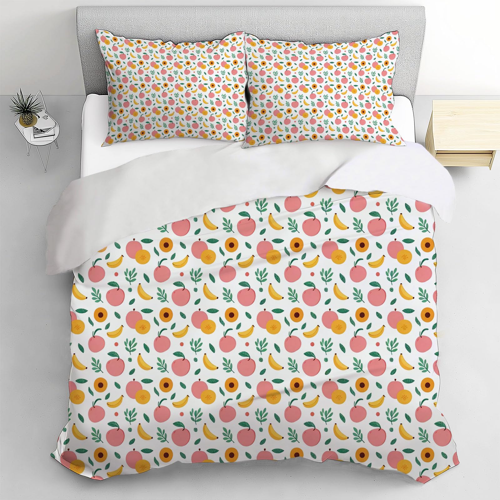 Housse de couette 200x200cm pour lit 2 personnes, parure de lit adulte microfibres jaune et rose