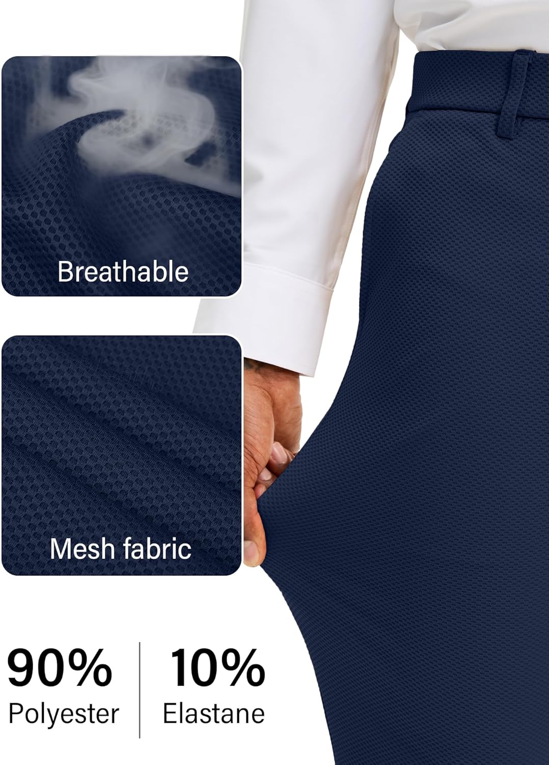 JEMLDL Men's Stretch Athletic Dress Pants Slim Fit Tapered Slacks Breathable Mesh Golf Suit Trousers with 5 Pockets