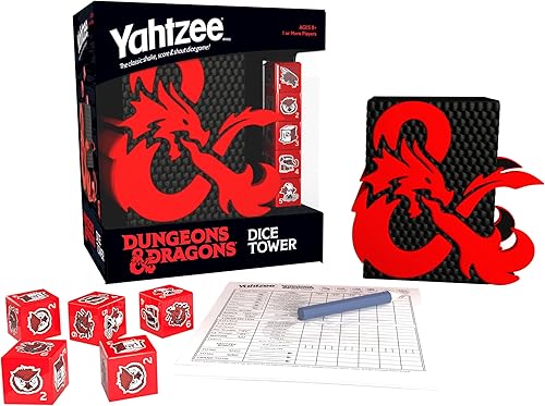 YAHTZEE: Dungeons & Dragons | Torre de dados coleccionables | Dados con dragón, oso búho, cubo gelatinoso, imitador, desollador de la mente y