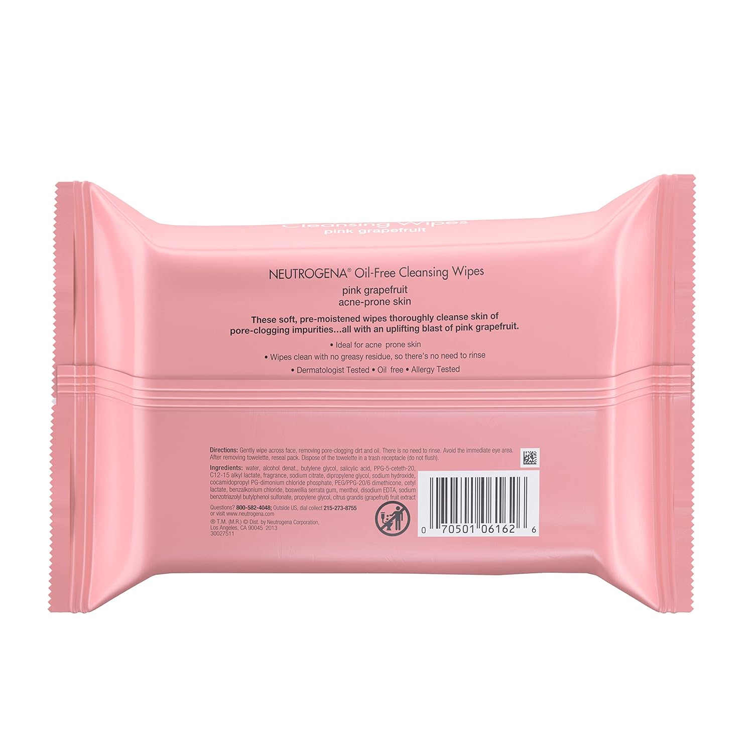 Neutrogena Oil-Free Cleansing Wipes for Acne Prone Skin, Pink Grapefruit, 25 ea - 2pc