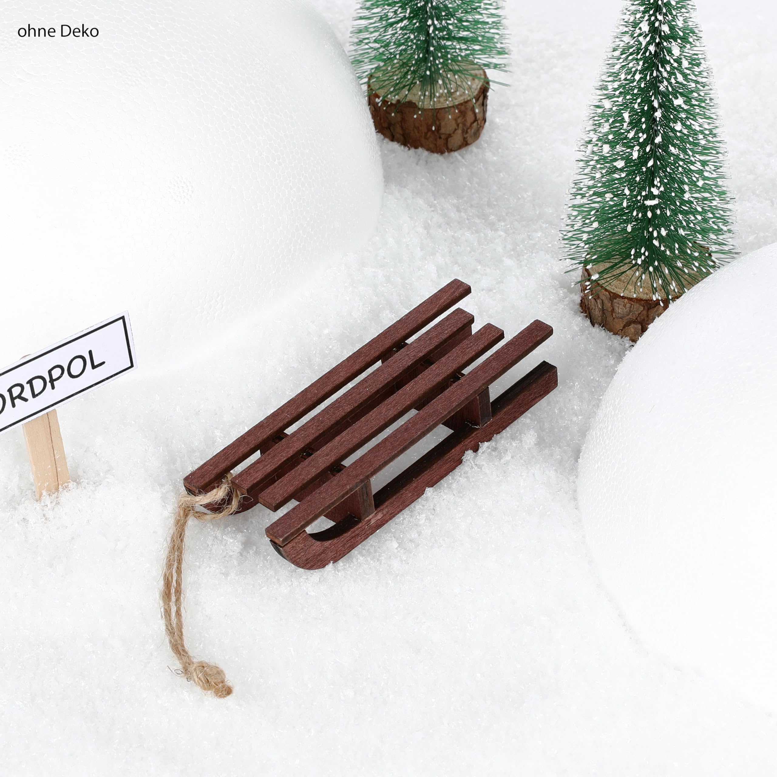 Nordstern Minitrineo de madera en miniatura como accesorio para el duende de Navidad y decoración para paisajes de invierno – 10 x 3,5 x 2 cm