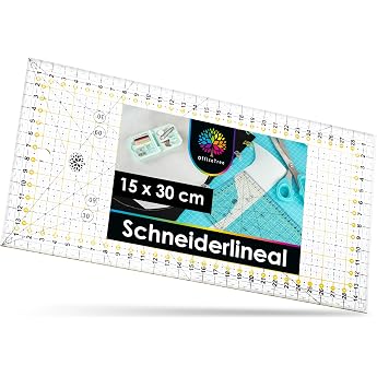 OfficeTree Dressmaking Ruler 30 x 15 cm Patchwork Ruler for Sewing with Exact Dimensions and Cutting Edges