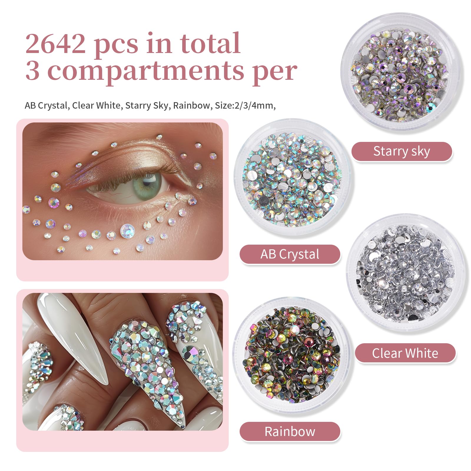 Canvalite 8000PCS Crystal AB Nail Art Rhinestones with Pick Up Tweezers & Dotting Pen, Flat Back Nail Gems for Nails Clothes - Image 3