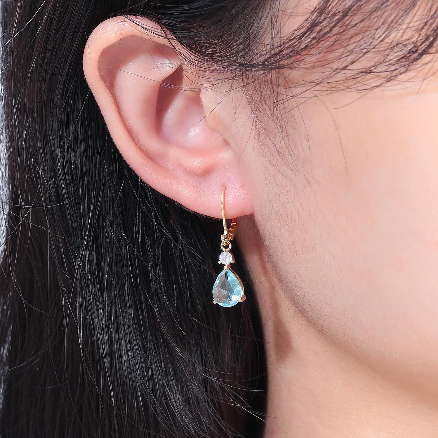 CiNily Teardrop Leverback Dangle Earrings for Women Hypoallergenic 14K Gold Plated Cubic Zircon Drop Earrings Fashion Crystal Earrings for Girls Jewelry Christmas Gifts - Image 2