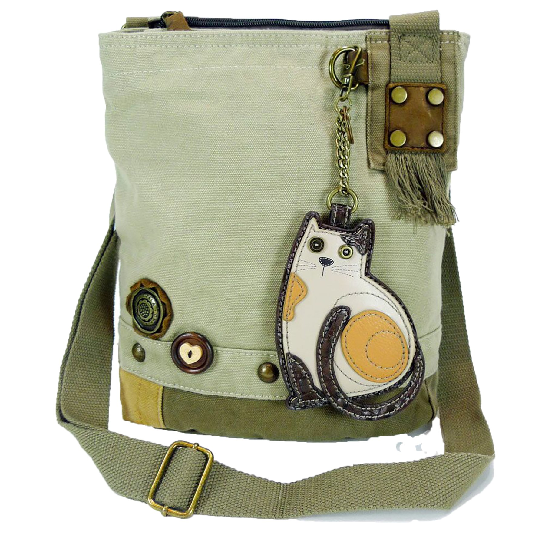 CHALA Patch Cross-Body Women Handbag, Canvas Messenger Bag Olive, Metal Charming Cross - Oliv, Medium — view 45