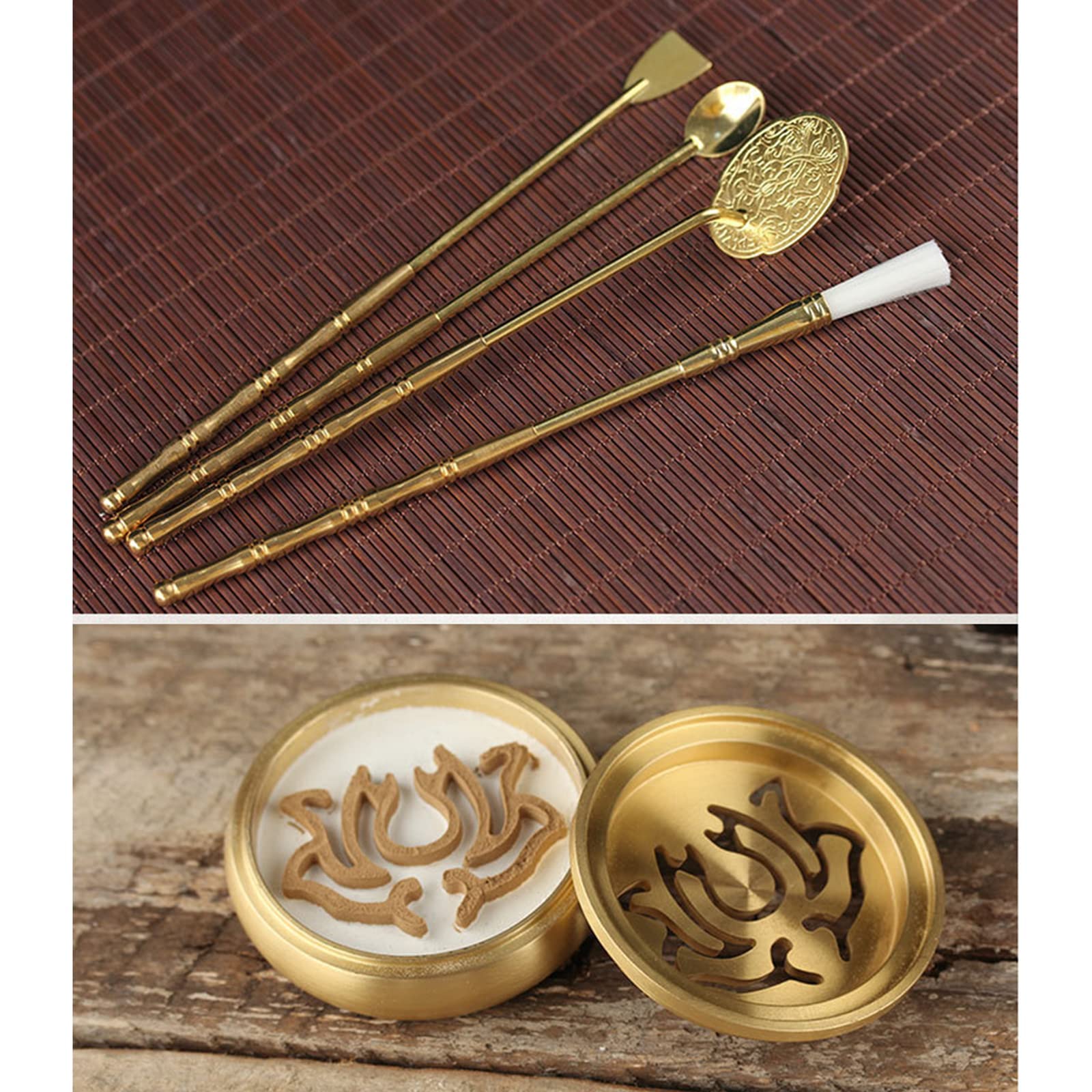 YUNYN 6 Stück/Set Räucherstäbchen-Kit, DIY Rückflussturm Räucherstäbchen, Räucherstäbchenform-Werkzeug aus Messing mit Räucherformen, Löffel, Schaufel, Bürste, Räuchergefäß, für DIY-Duftzubehör