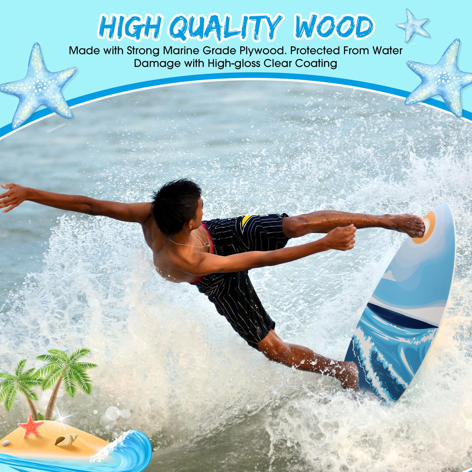 2 Pack 35 Zoll Skimboard mit Hochglanzmantel Holz Skimboards Strand Skimboard für Anfänger, Jugendliche und Erwachsene