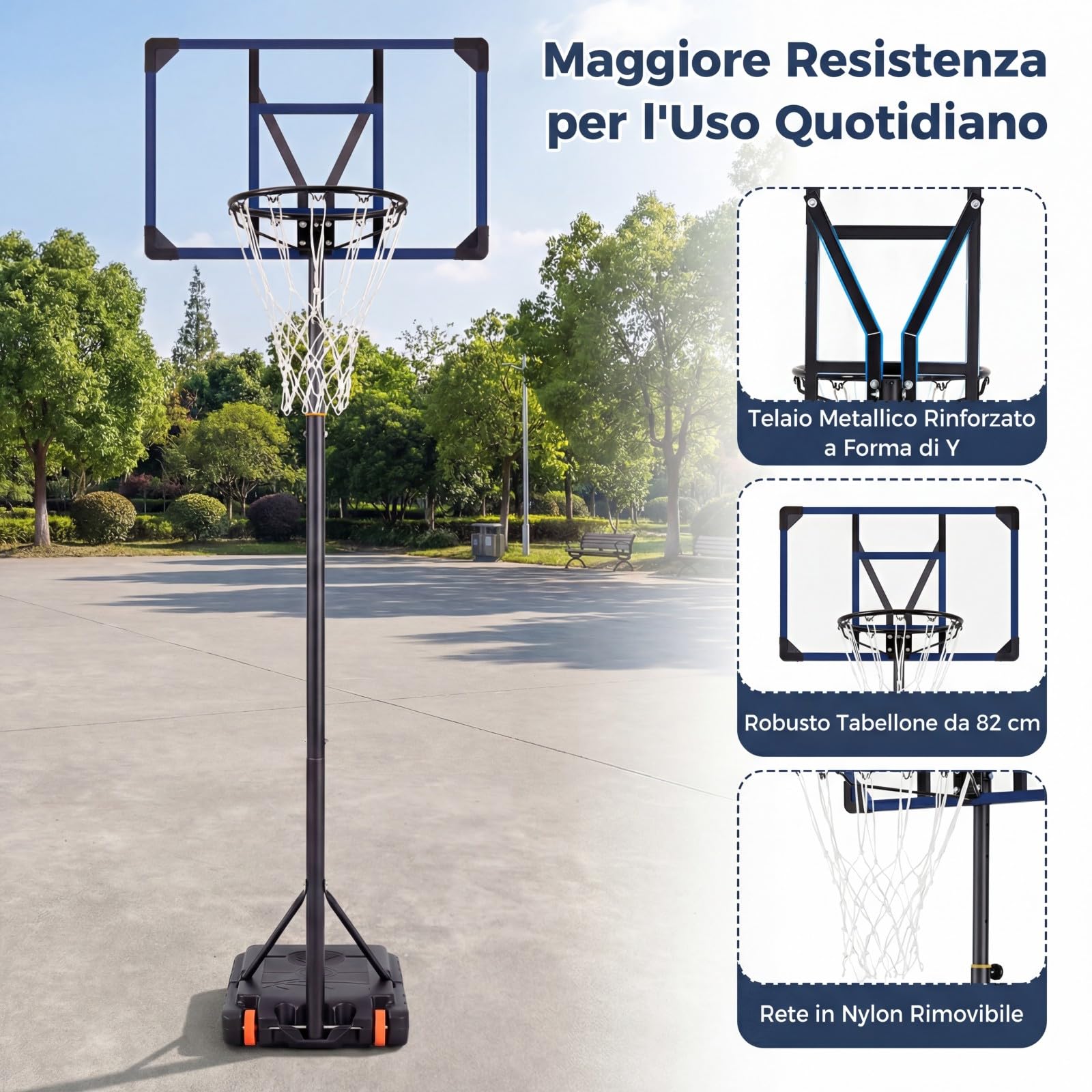 COSTWAY Canestro da Basket da Esterno, Canestro da Basket per Bambini con Altezza Regolabile 206-273,5 cm, Tabellone 82 cm e Base Riempiibile con Ruote, Sistema di Basket Portatile da Interno