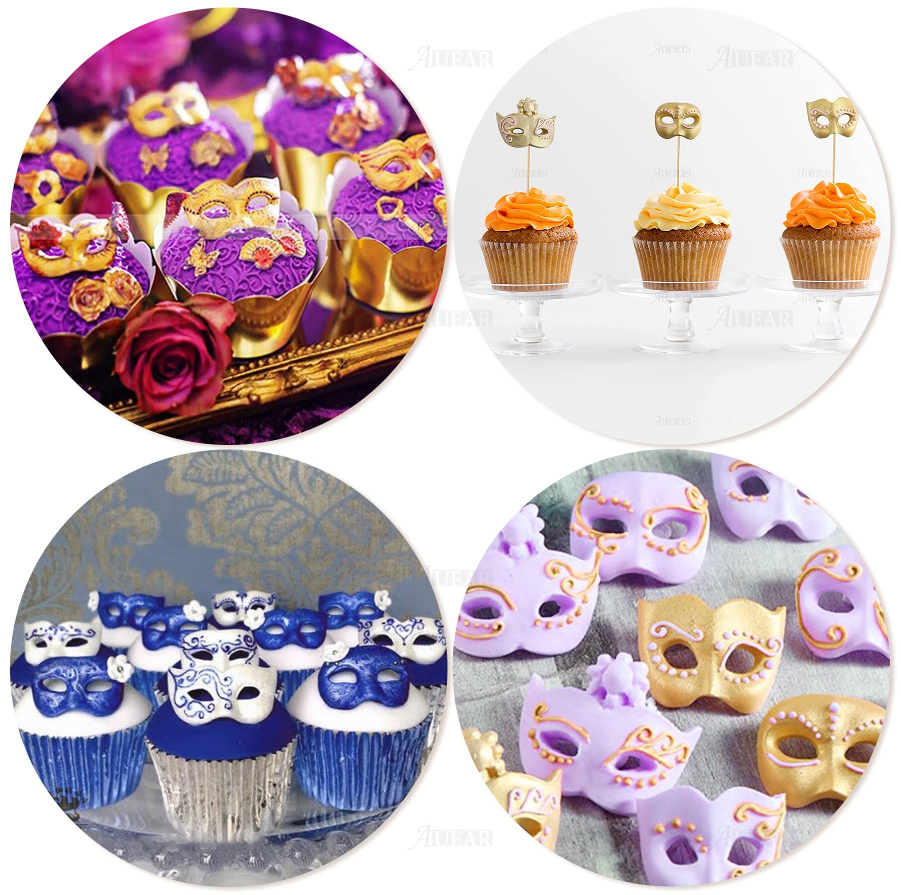 AUEAR, Set van 2 mini maskerade masker siliconen snoep fondant mallen voor chocolade taart versieren cupcake topper polymeer klei