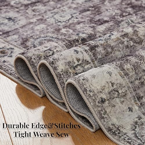 Miniatura 4 de Floralux Alfombra bohemia de 4 x 6 pies, color gris pardo, alfombra de cocina antideslizante, alfombra de noche para dormitorio, alfombra