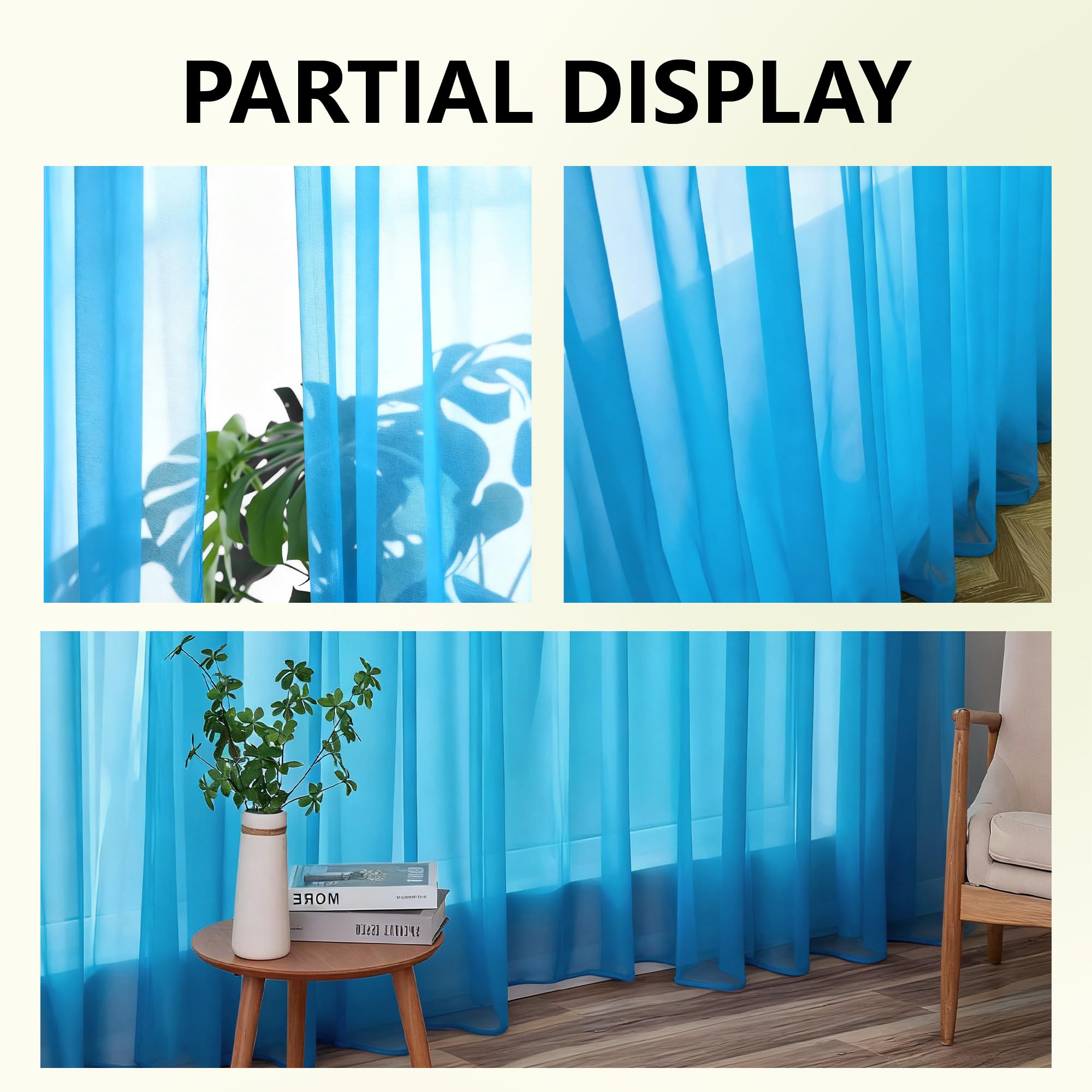 Transparente Vorhänge mit Ösen 220 x 205 cm Polyester Transparent Ösenschal Fensterschal Lichtdurchlässig Größe Und Farbe Wählbar für Wohnzimmer Schlafzimmer Kinderzimmer, Himmelblau