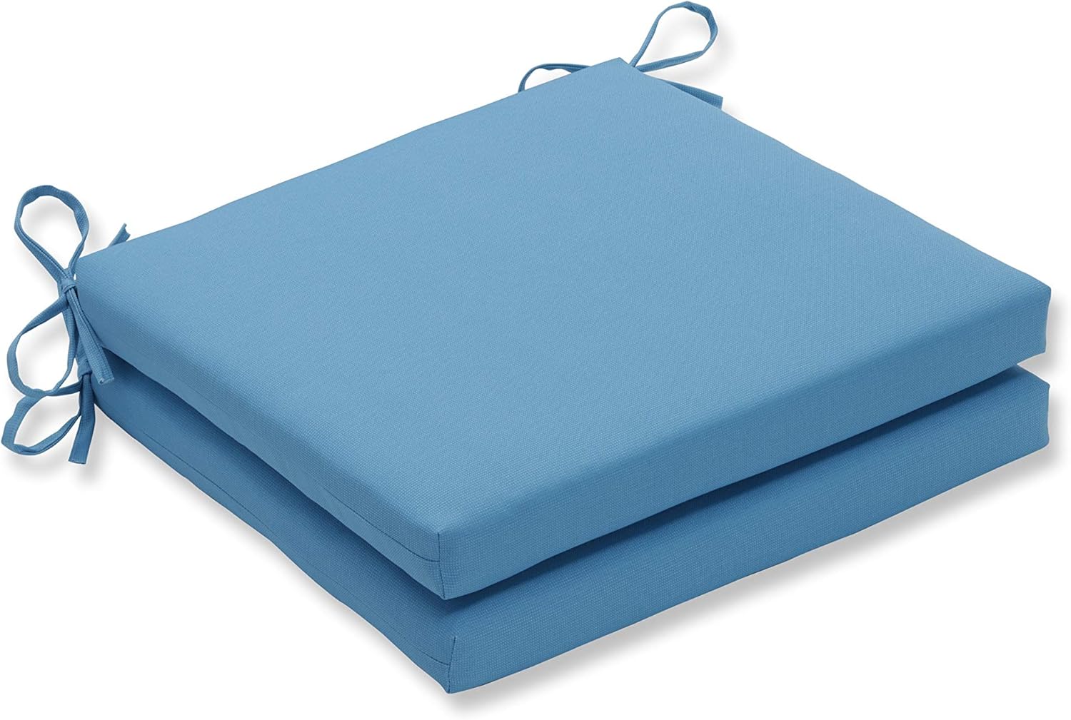 Pillow Perfect Monti Chino Solid Indoor/Outdoor Patio Seat Cushions Plush Fiber Fill, Weather and Fade Resistant, Square Corner - 20" x 20", Blue, 2 Count