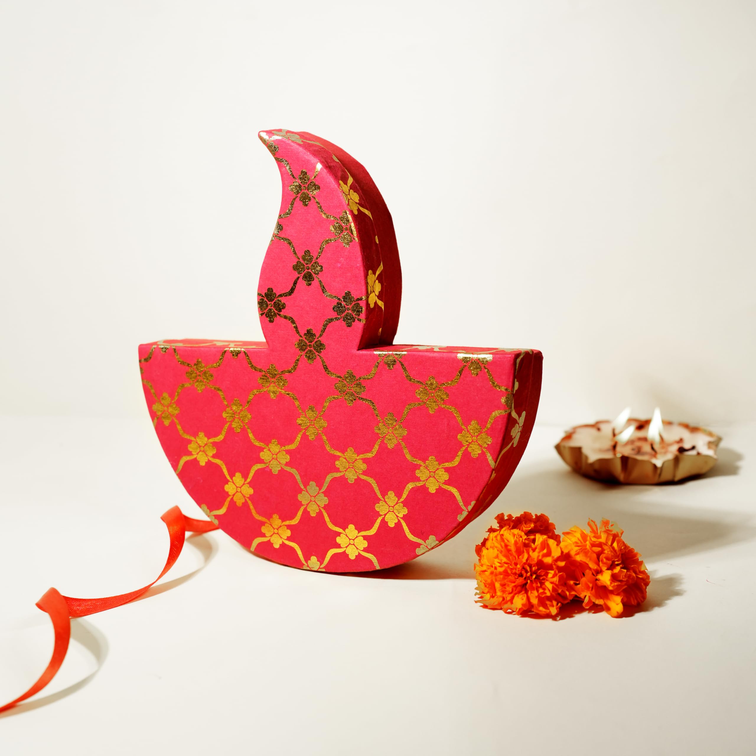 The Mohraj Diya Shape Hamper Box (Empty) | Make Diwali Hampers in Unique Diya Shape Box made with recycled cotton Paper-image-44