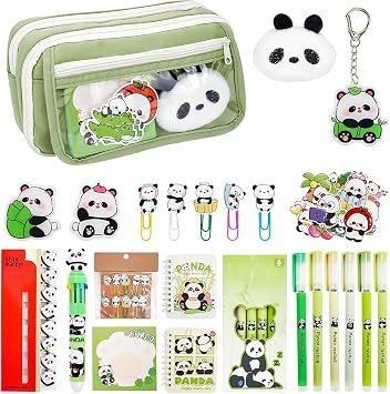 46 Pcs Panda Pencil Pouch Kit, Cute Pencil Case with Stationery Set