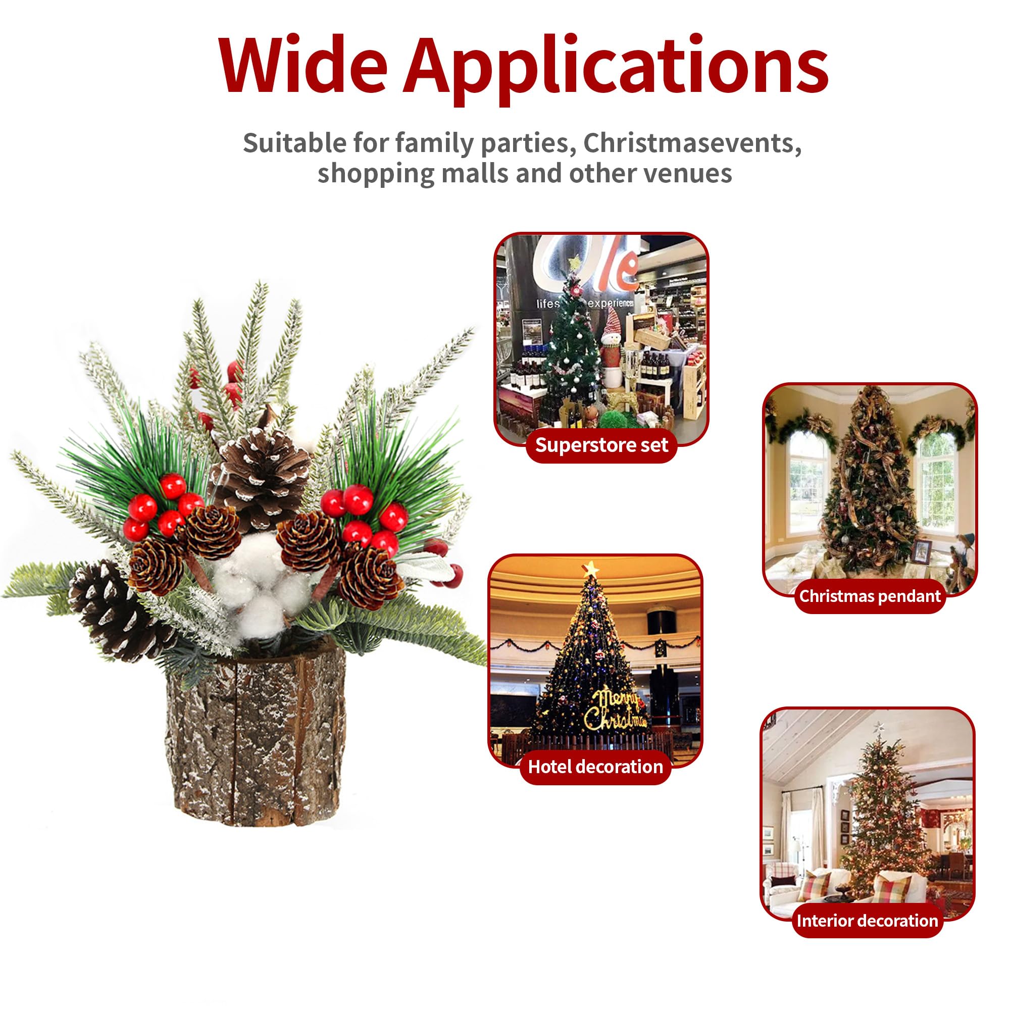 Decoración Navideña Invierno Ramas Pino Navidad Artificial - 20 Unidades  Con Bayas Rojas Y Conos Decoración Navideña Artificial, image size:2000x2000