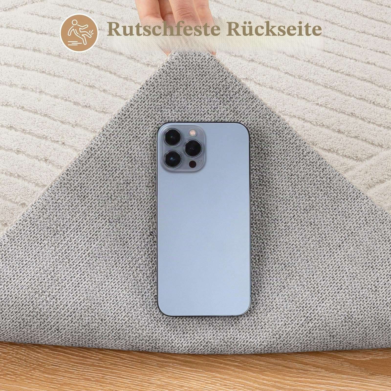 SHACOS Teppich Läufer Flur rutschfest, 80 x 300 cm Beige Waschbar Küchenteppich, Modern Kurzflor Teppichläufer für Flur, Küche und Wohnzimmer