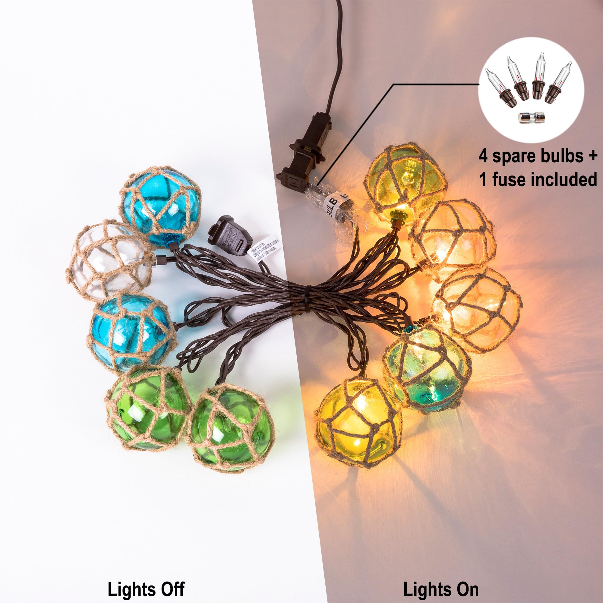 TWINKVILLA Guirnalda de luces decorativas enchufables con 10 bombillas incandescentes, luces flotantes de pesca náutica, conectables, resistentes a la intemperie, para decoración de interiores, hogar