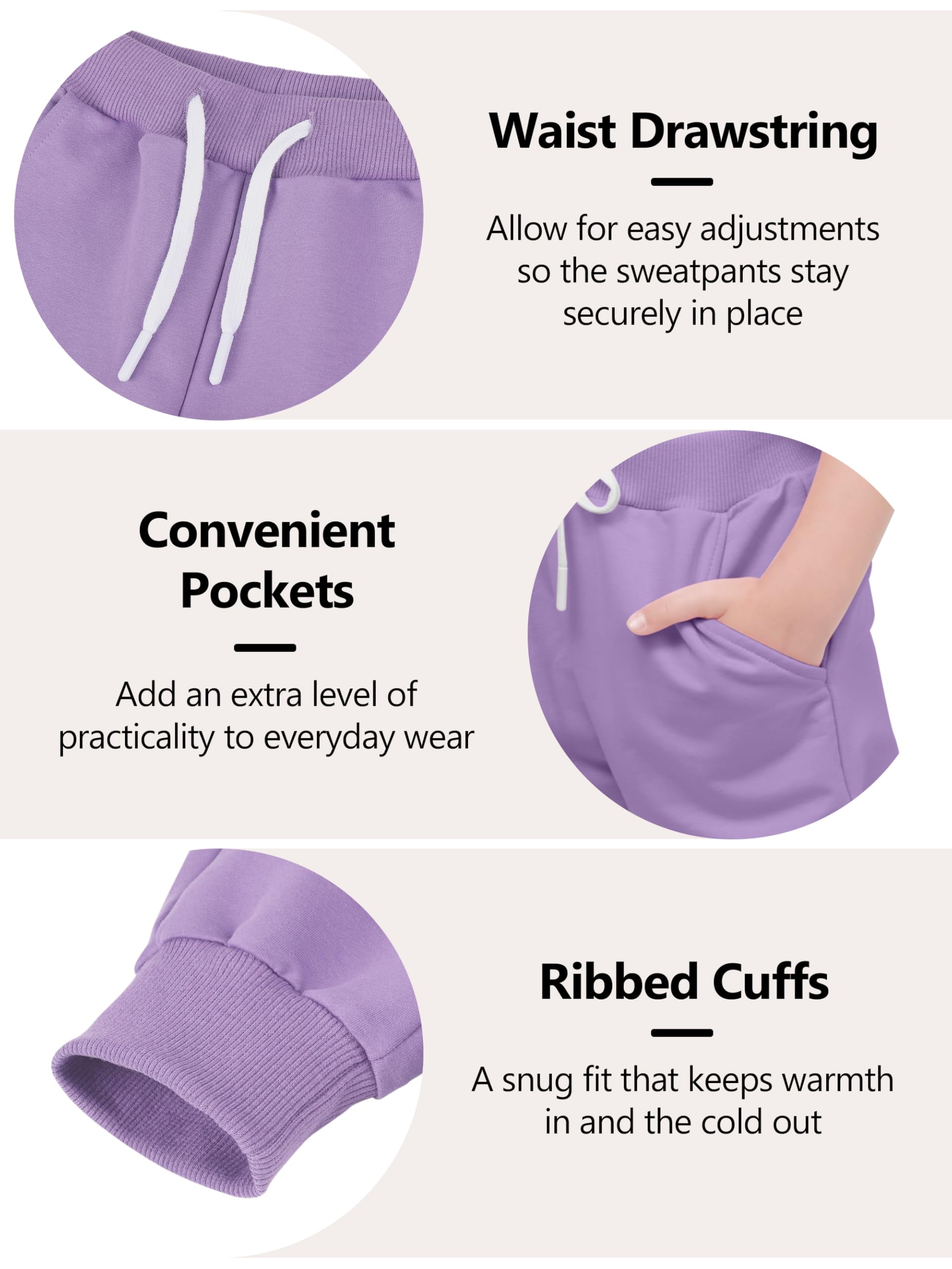 Resinta Confezione da 4 pantaloni sportivi per ragazze e bambini, pantaloni da jogging attivi per ragazze, casual, con tasche con coulisse
