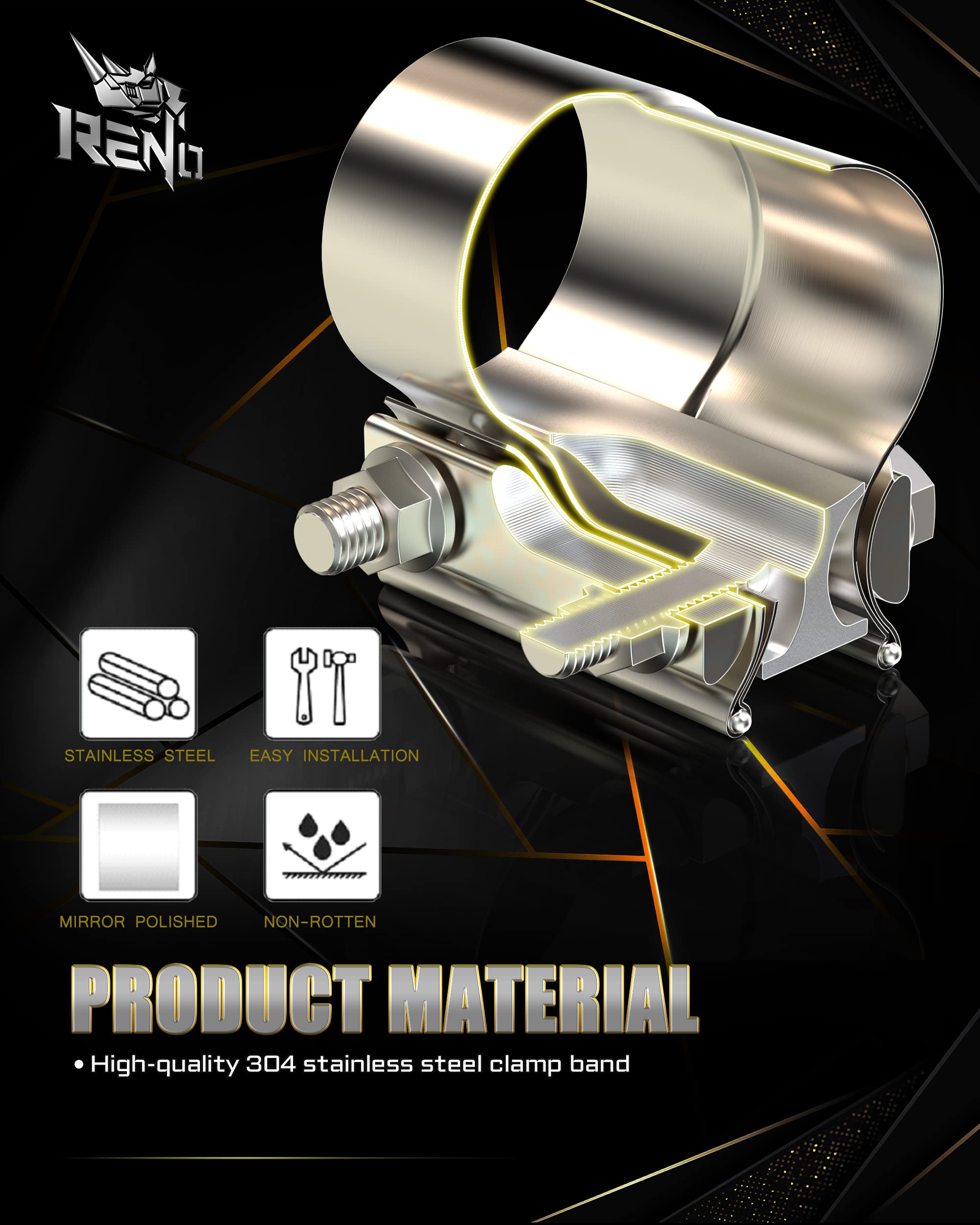 3.0 Inch Exhaust Clamp,Butt Joint Band Clamp Sleeve Coupler 3 Exhaust Y Pipe