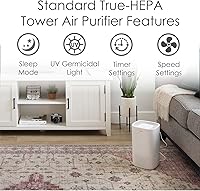 Vista 3 de Crane Air Purifier with True HEPA Filter, UV Light, 250 Sq Feet Coverage, Timer Function, Sleep Mode, Washable Particle Filter, EE-5067