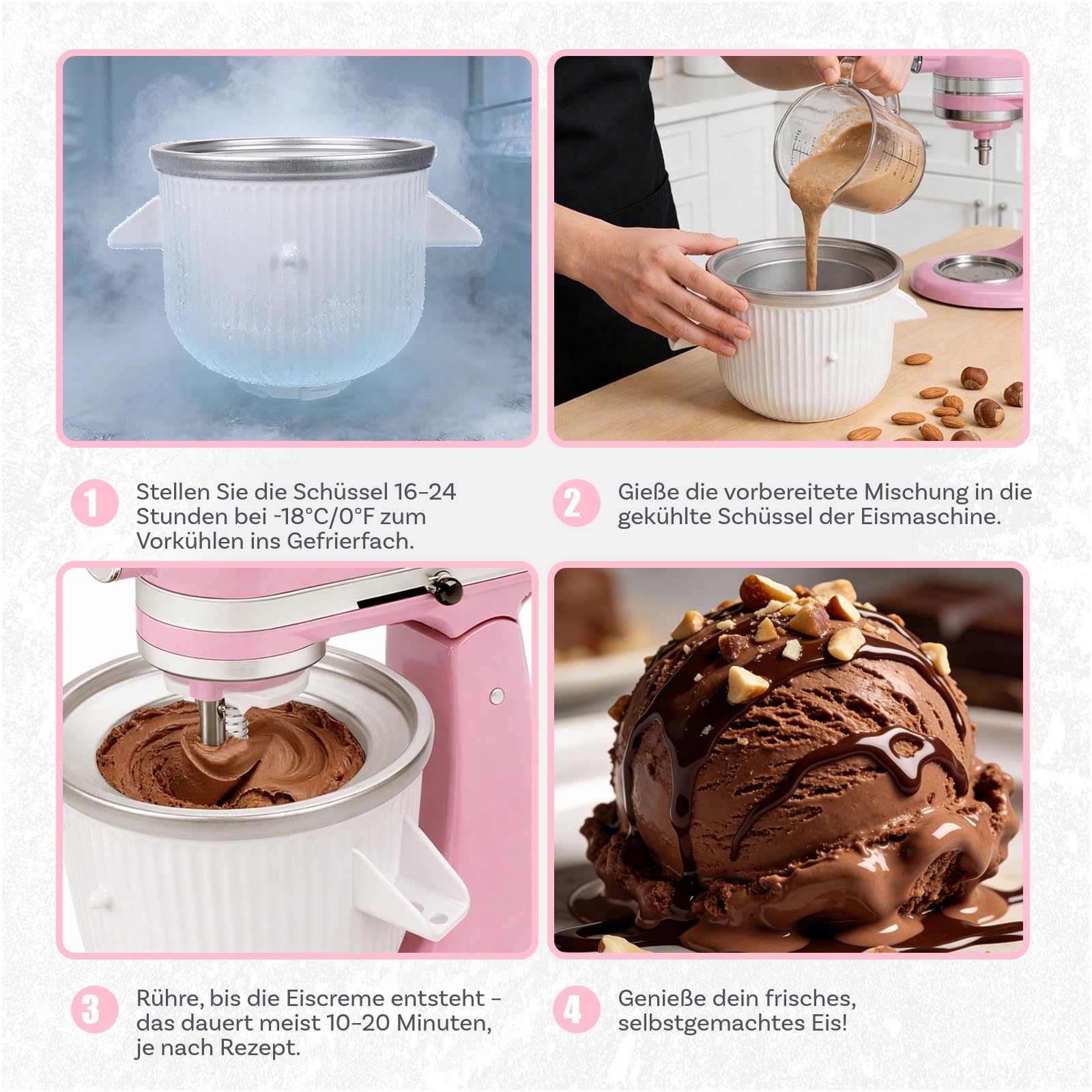 Eismaschinen-Aufsatz für KitchenAid StandMixer – Kompatibel mit KitchenAid 4,5QT, 5QT & 6QT Tilt-Head und Bowl-Lift Mixern – 1,9L Eisschale für Eiscreme, Sorbet, Gelato und Frozen Joghurt