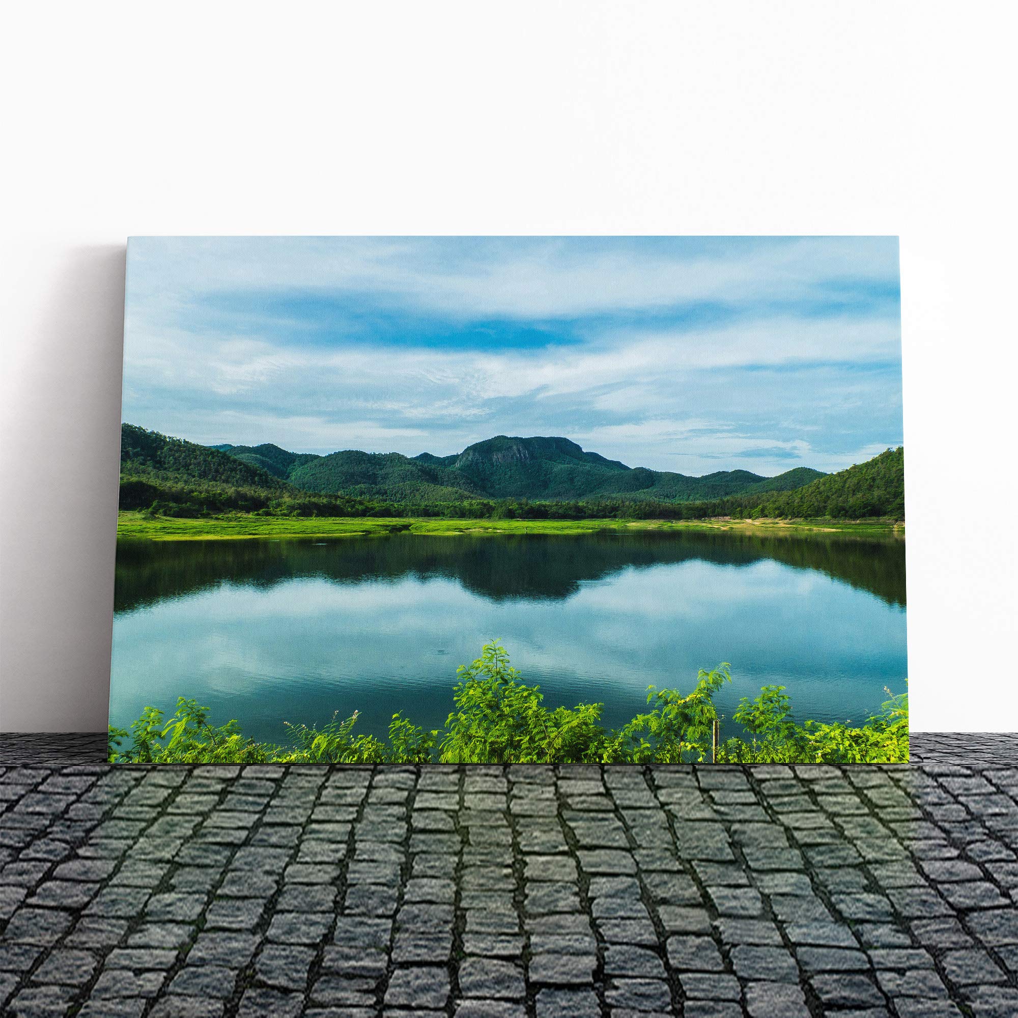 Landscape Thailand Lake and Mountain Canvas Print | Gallery Wrapped 30mm Frame Wall Art | 20x14 inches | Ready to Hang | Contemporary Landscape Picture | Living Room Bedroom Lounge Office