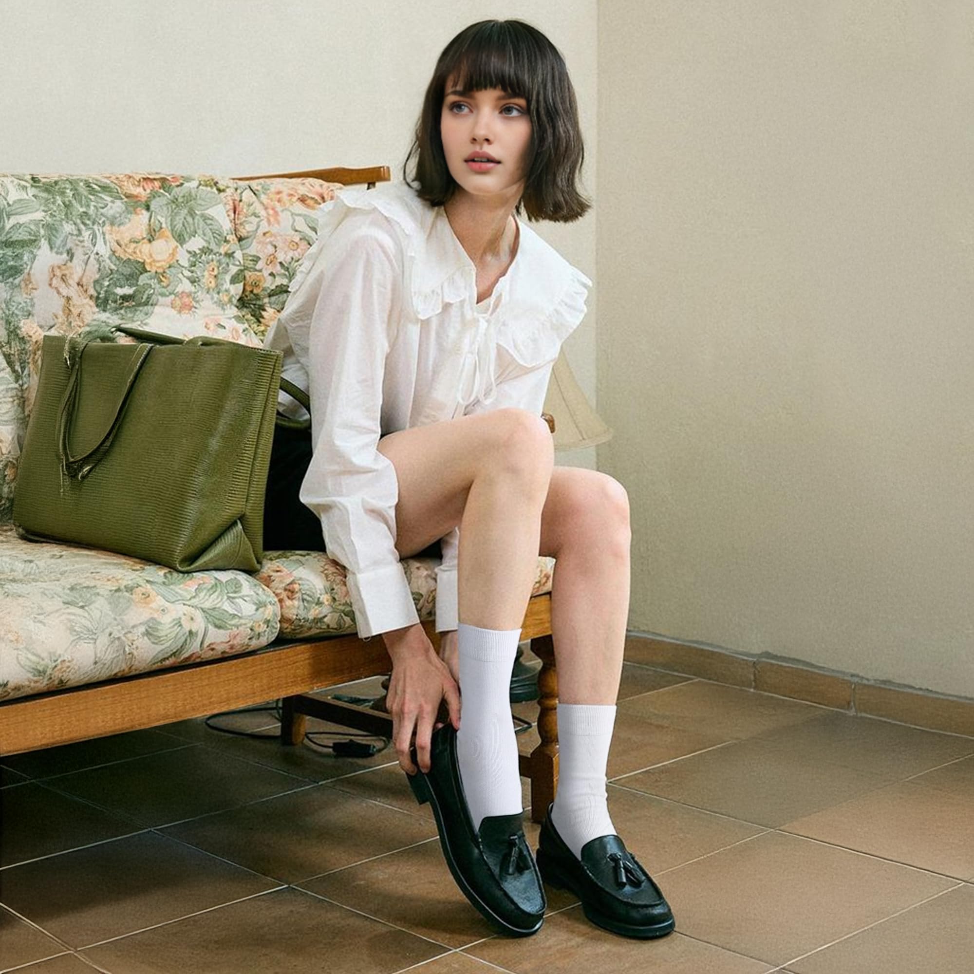 CLOSEMATE 5 Paires Chaussettes Femme 35-38 39-42 Coton Extensible Respirant | Tissu évacuant l'humidité, Bordure élastique, Talon et orteils renforcés, Design classique,Polyvalent pour toutes les saisons