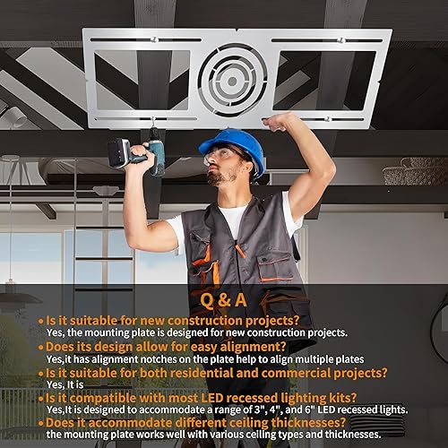 Miniatura 7 de Placa de montaje de nueva construcción, 3-4-6 pulgadas, kit de carcasa de iluminación empotrada LED, accesorio de soporte de acero plano áspero para