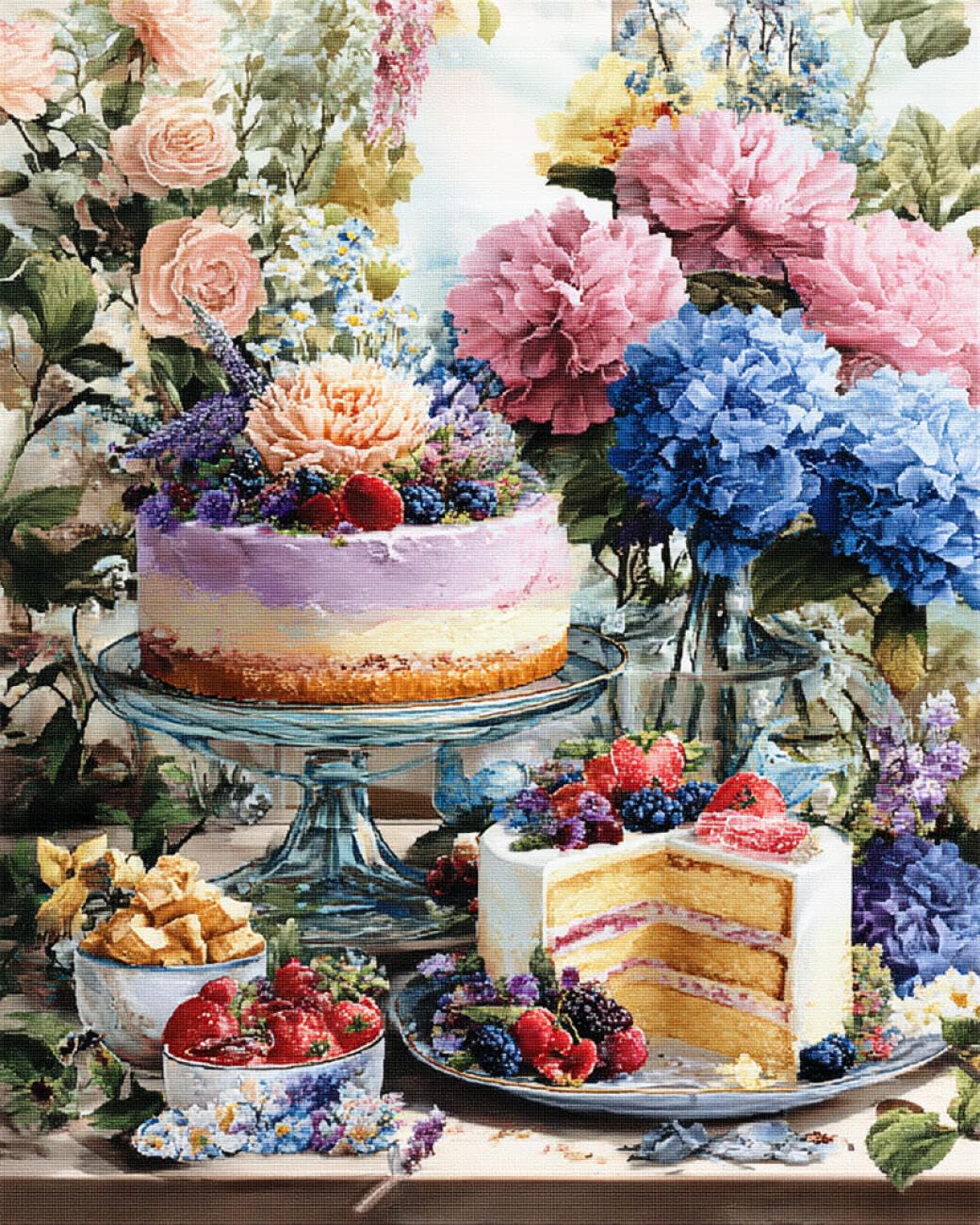 RKFLGEW DIY Bead Embroidery Kits Cakes and Flowers 50x70cm