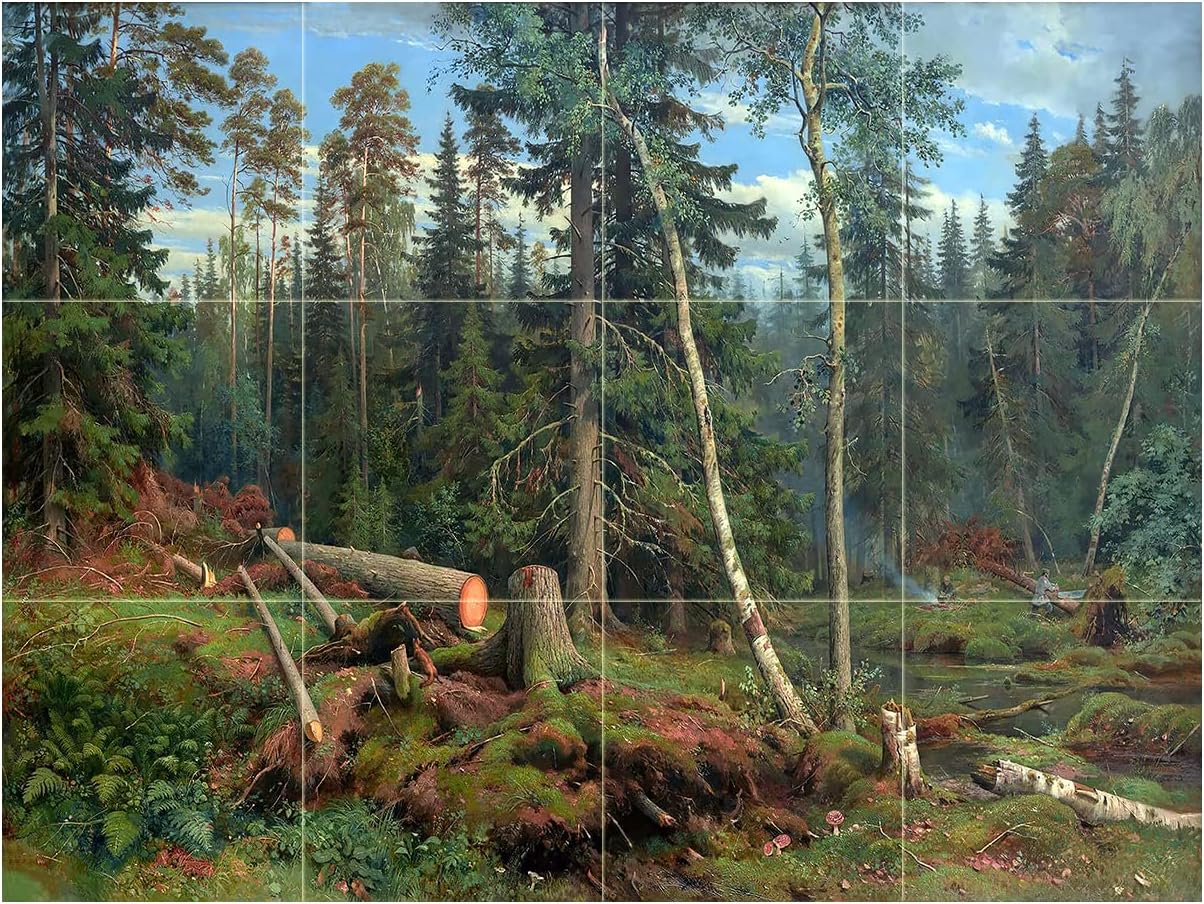 Felling I. Shishkin Forest Tile Mural Kitchen Wall Backsplash Marble Ceramic - Picture 15 of 35