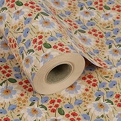 Aimyoo Watercolor Floral Kraft Wrapping Paper Roll, All Occasion Vintage Flower Gift Wrap for Wedding Birthday Bridal Shower, 17 inch x 60 ft