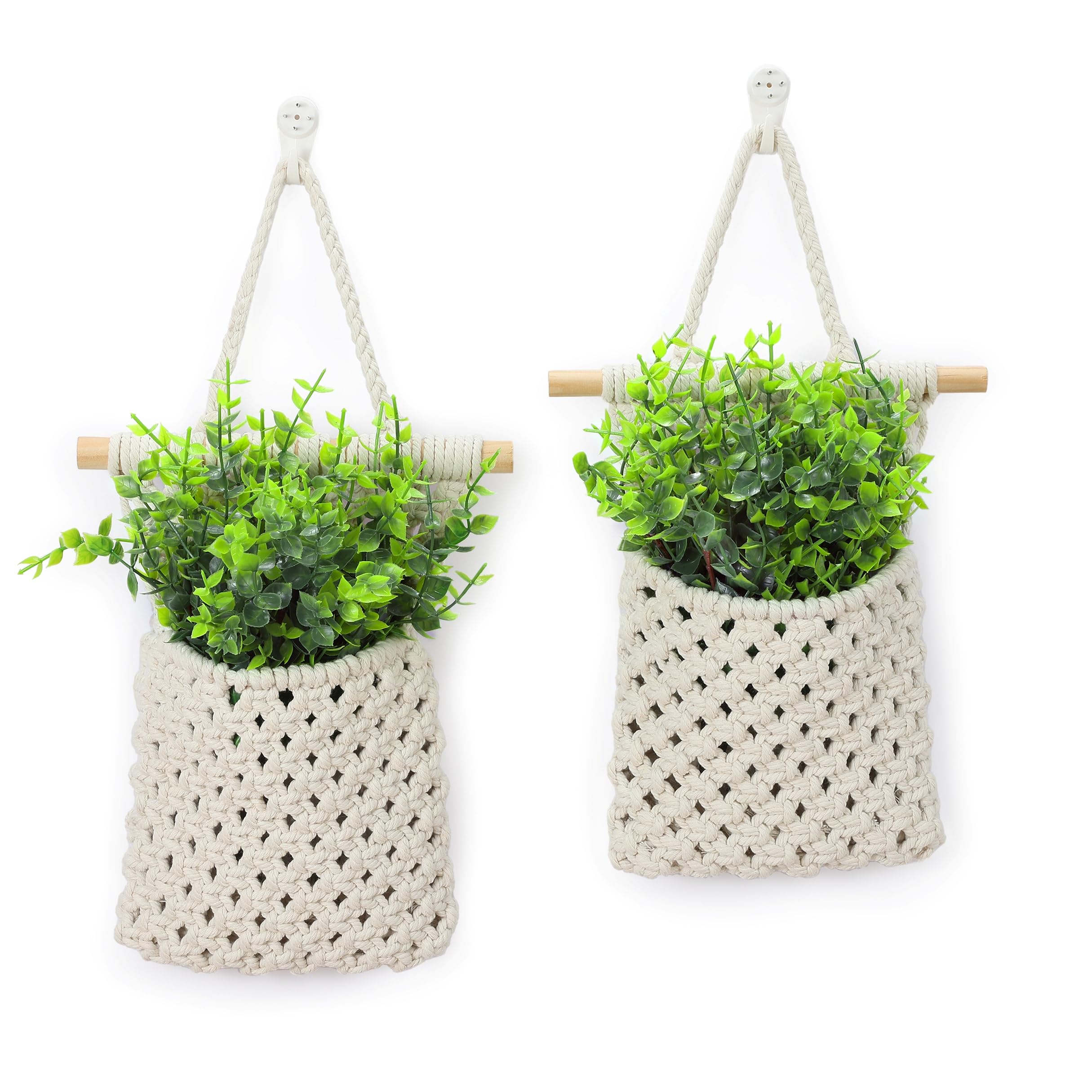 2 Packs Macrame Wall Planters with Faux Eucalyptus, Wall Decor