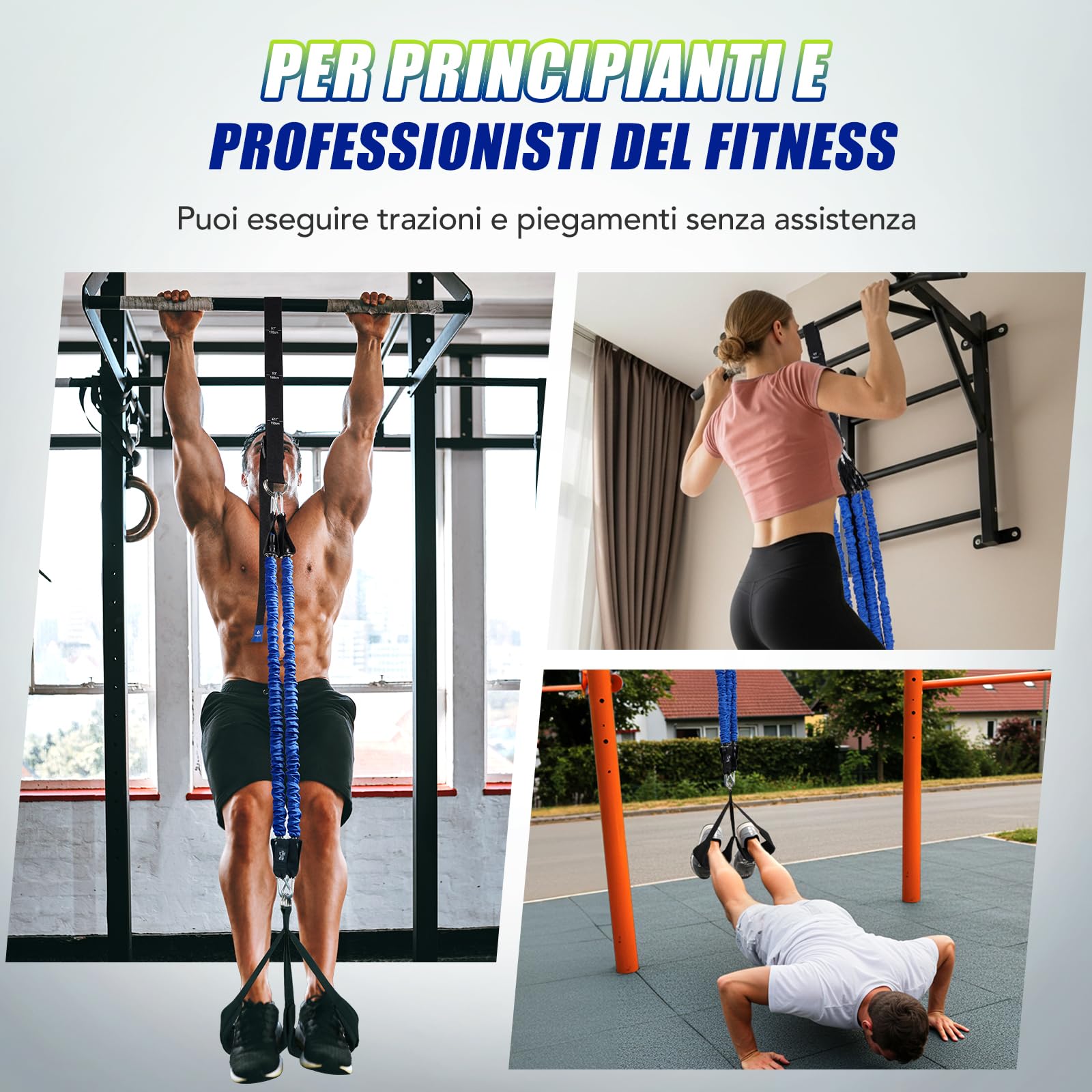 ALongSong Elastici Fitness Resistenza per Trazioni con 4/5 Fasce, Intervallo di Elastico Fitness da 80-320Lbs/80-400Lbs e Piattaforme per i Piedi Regolabili per Allenamento Palestra