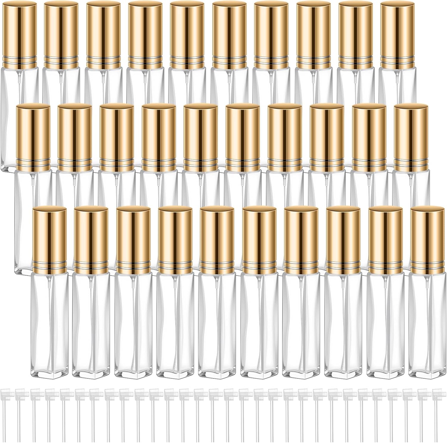 Domensi 30 Pack 8ml Gold Refillable Glass Perfume Bottles - Empty Spray Atomizers for Travel, Essential Oils, Skincare & DIY