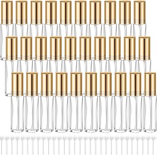 Domensi 30 Pack 8ml Gold Refillable Glass Perfume Bottles - Empty Spray Atomizers for Travel, Essential Oils, Skincare & DIY
