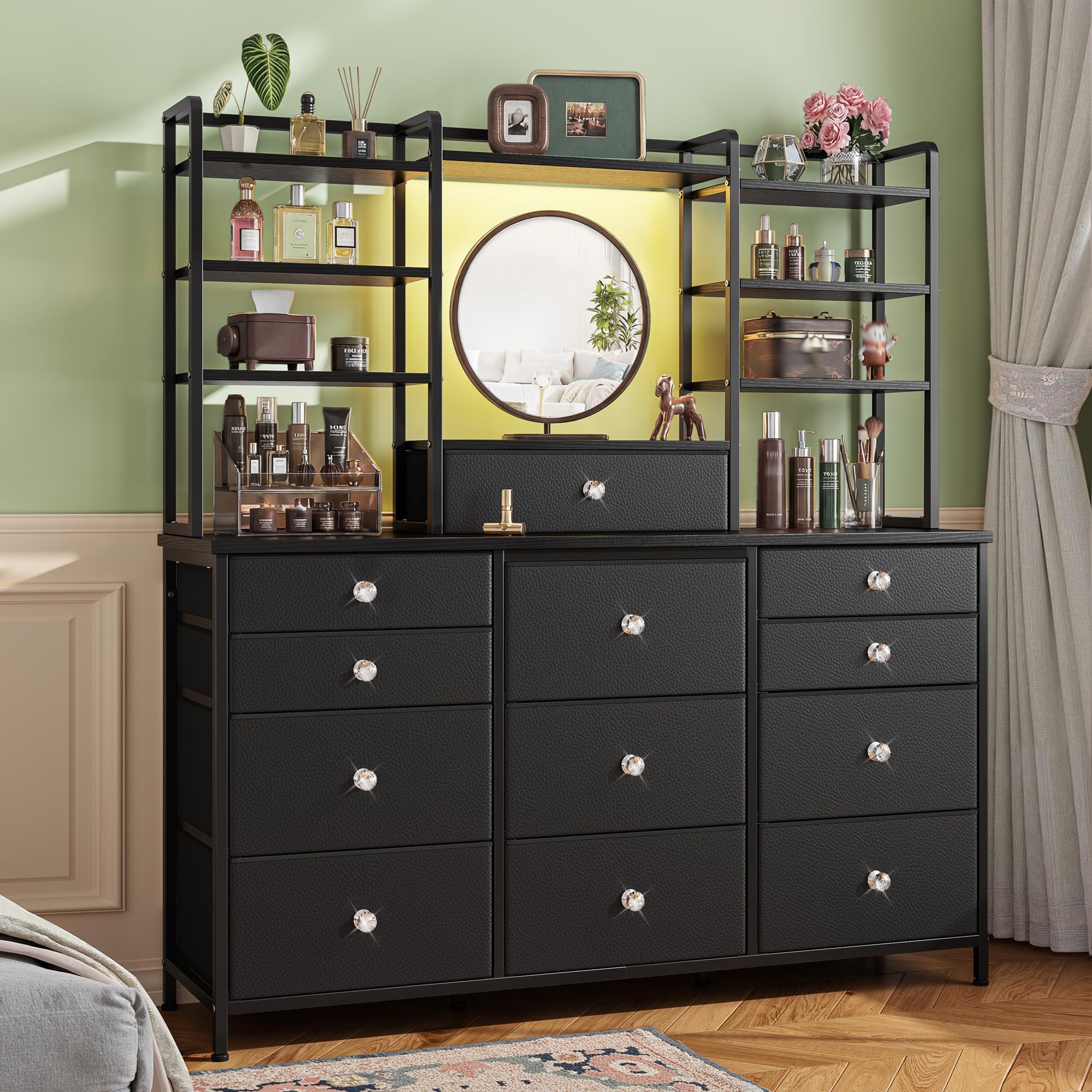 amazon black dresser Romorgniz for Bedroom with RGB LED Lights, Vanity Organizer Black Bridesmaid Dresses-Inexpensive Juliet 2026 RESORT Size:PS Jet black finish is