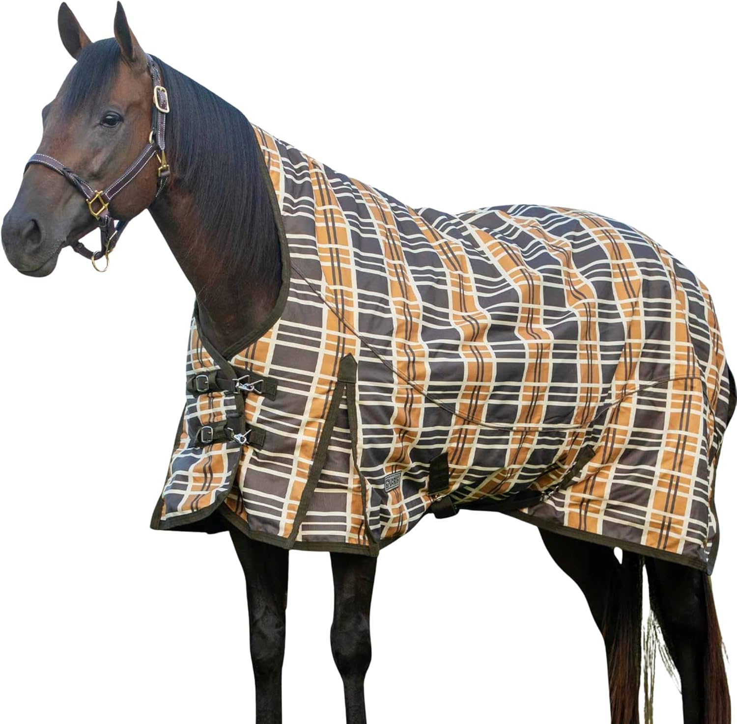 Jeffers Solaris 1200 Denier Turnout Blanket with Extended Neck Design - Brown & Cream Plaid 81" - Waterproof, Breathable Horse Blanket with 360g Polyfill, Ideal Protection for Winter, Heavyweight