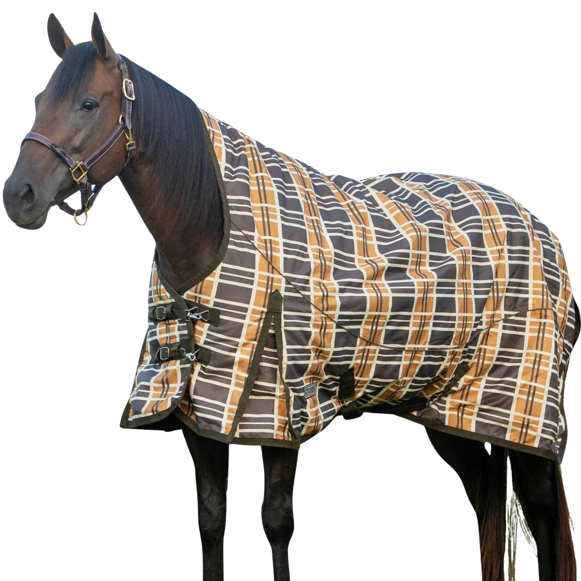 Jeffers Solaris - Coperta per cavallo, 1200 denari, con collo allungato, motivo scozzese marrone e crema, 213,4 cm, impermeabile, traspirante, con Polyfill da 240 g, protezione ideale per l'inverno