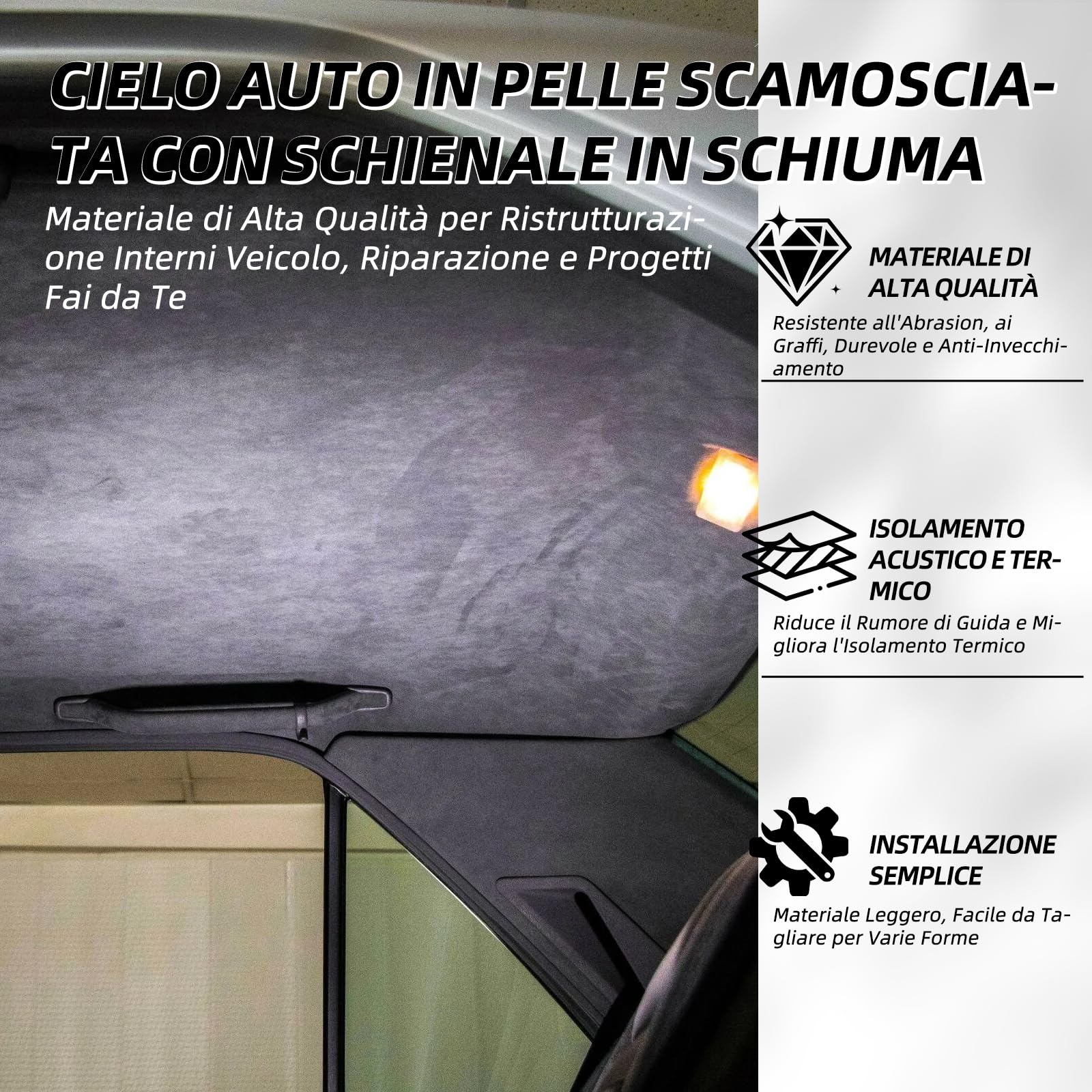 Tettoia in camoscio con dorso in schiuma per interni dell'auto, adatto per la sostituzione di cieli auto, camper, campervan e progetti fai da te (200,7 x 152,4 cm) (nero)