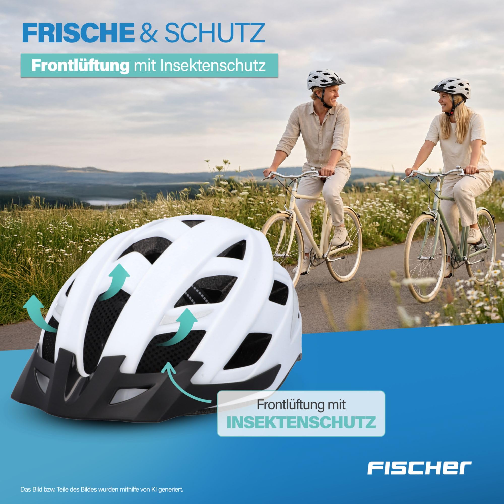 Fischer Casque de vélo Unisexe Urban Plus, Blanc, S/M, 52-59 cm