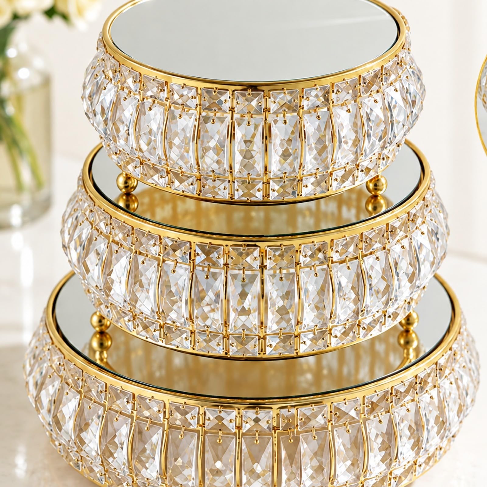 3 Pièces Présentoir à Gâteaux Rond en Métal Élégant Support Présentation Plat sur Pied pr Mariages, Fêtes, s