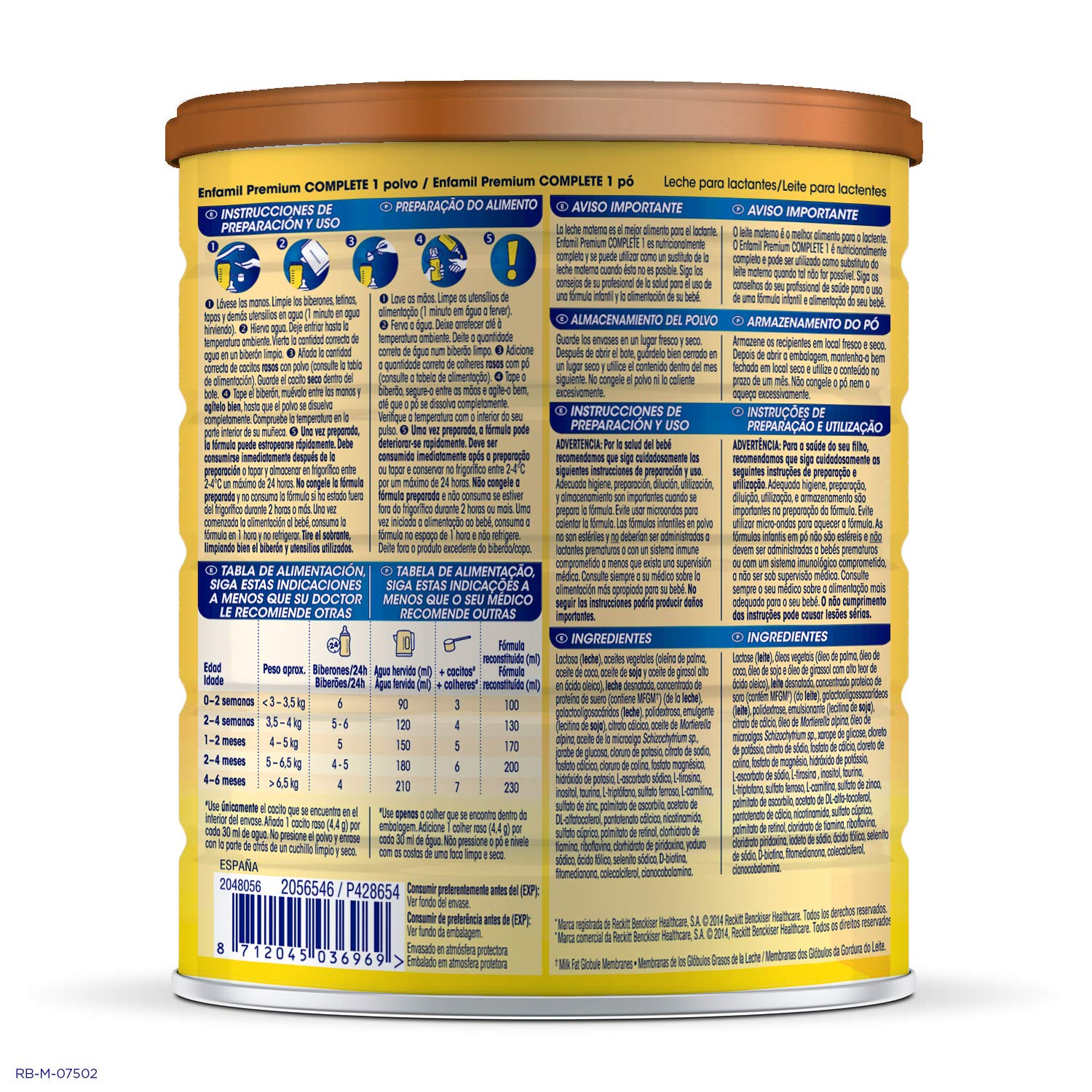 Enfamil Complete 1 Leche infantil para lactantes de 0 a 6 meses de edad, fórmula para bebés recién nacidos - 800 gr (Paquete de 4)
